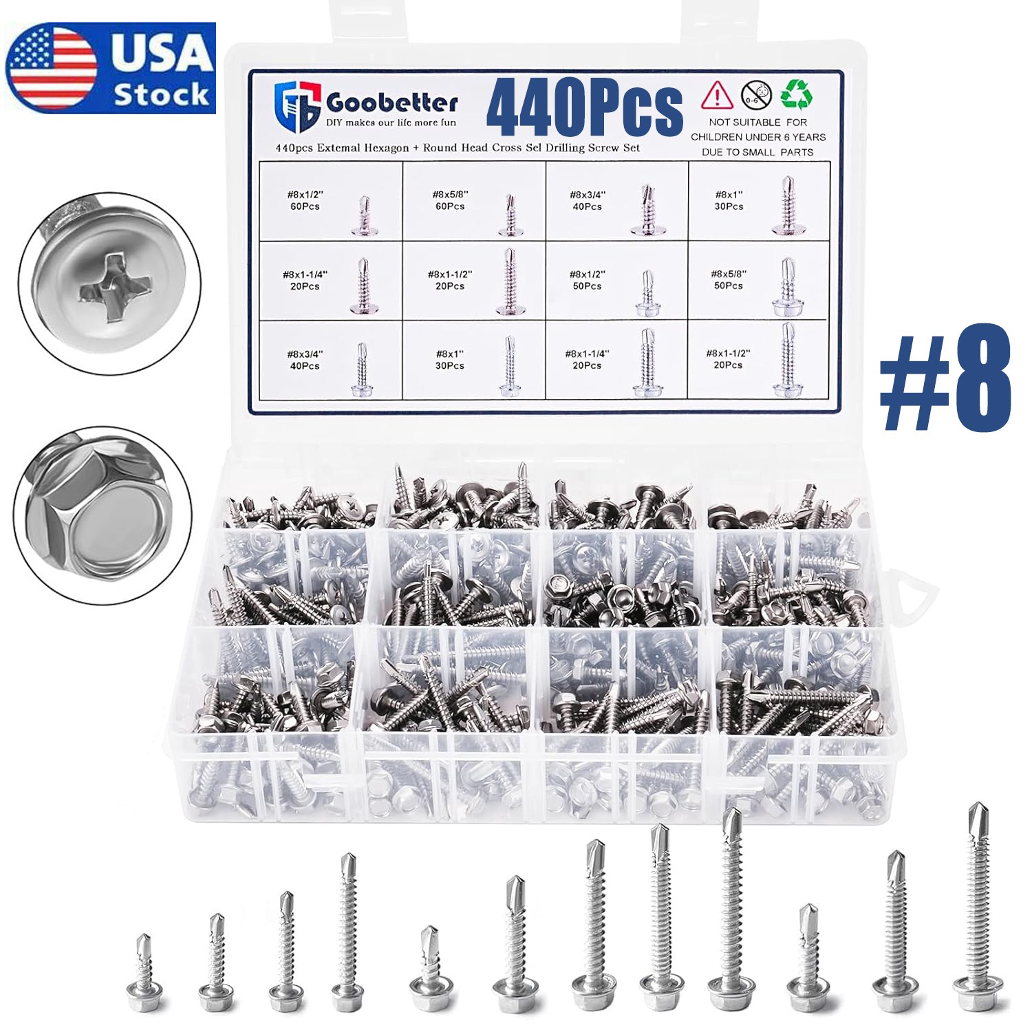 Phillips/Hex Head Washer Head Self Drilling Sheet Metal Tek Screws 410 Stainless
