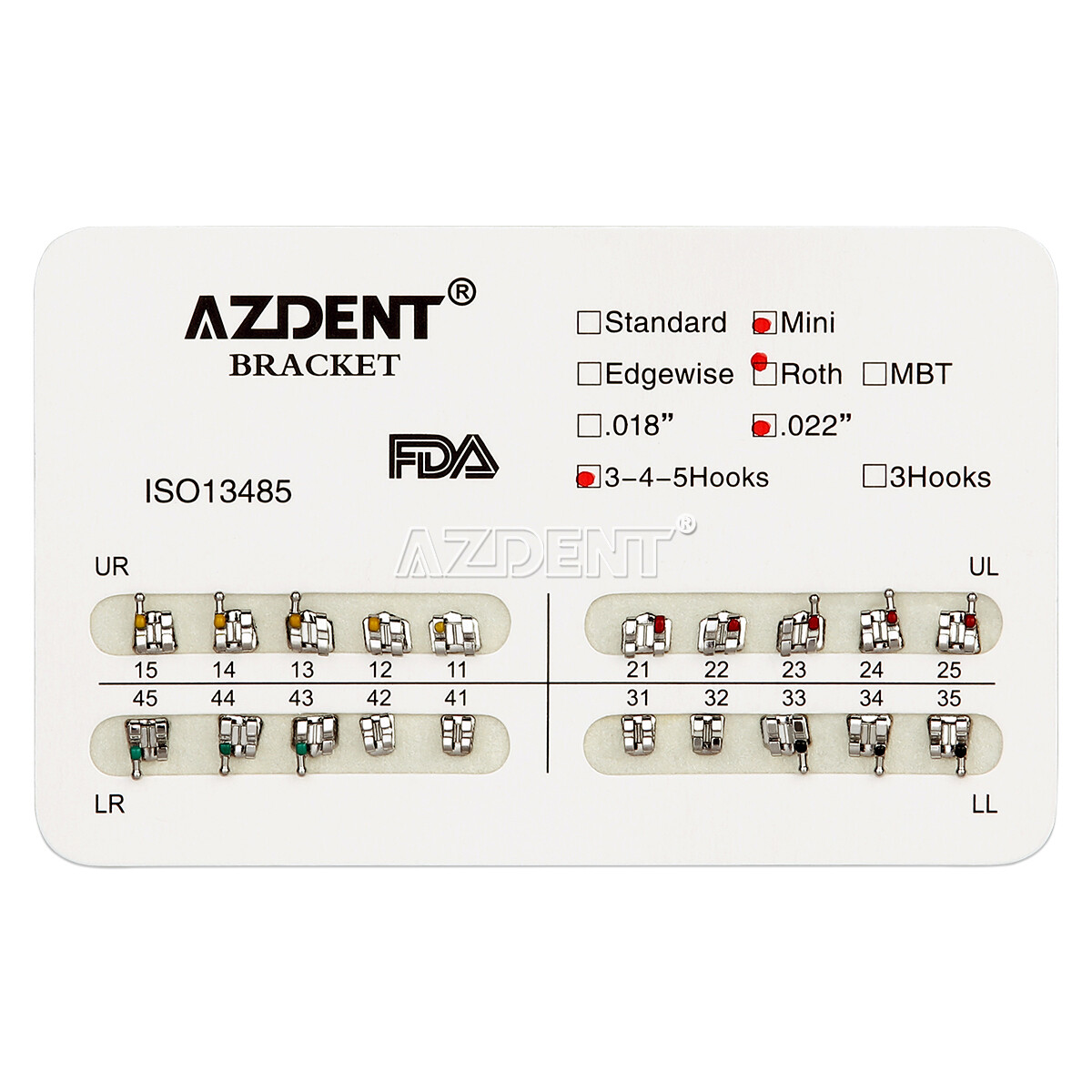 AZDENT Dental Orthodontics Bracket Brace Mini/Standard Roth.018/.022 Hooks 345/3