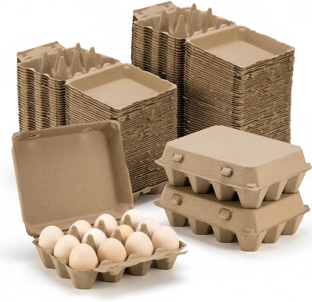 100 Pack Egg Cartons, 3X4 Style Paper Pulp Egg Trays, Sturdy & Reusable Egg Hold