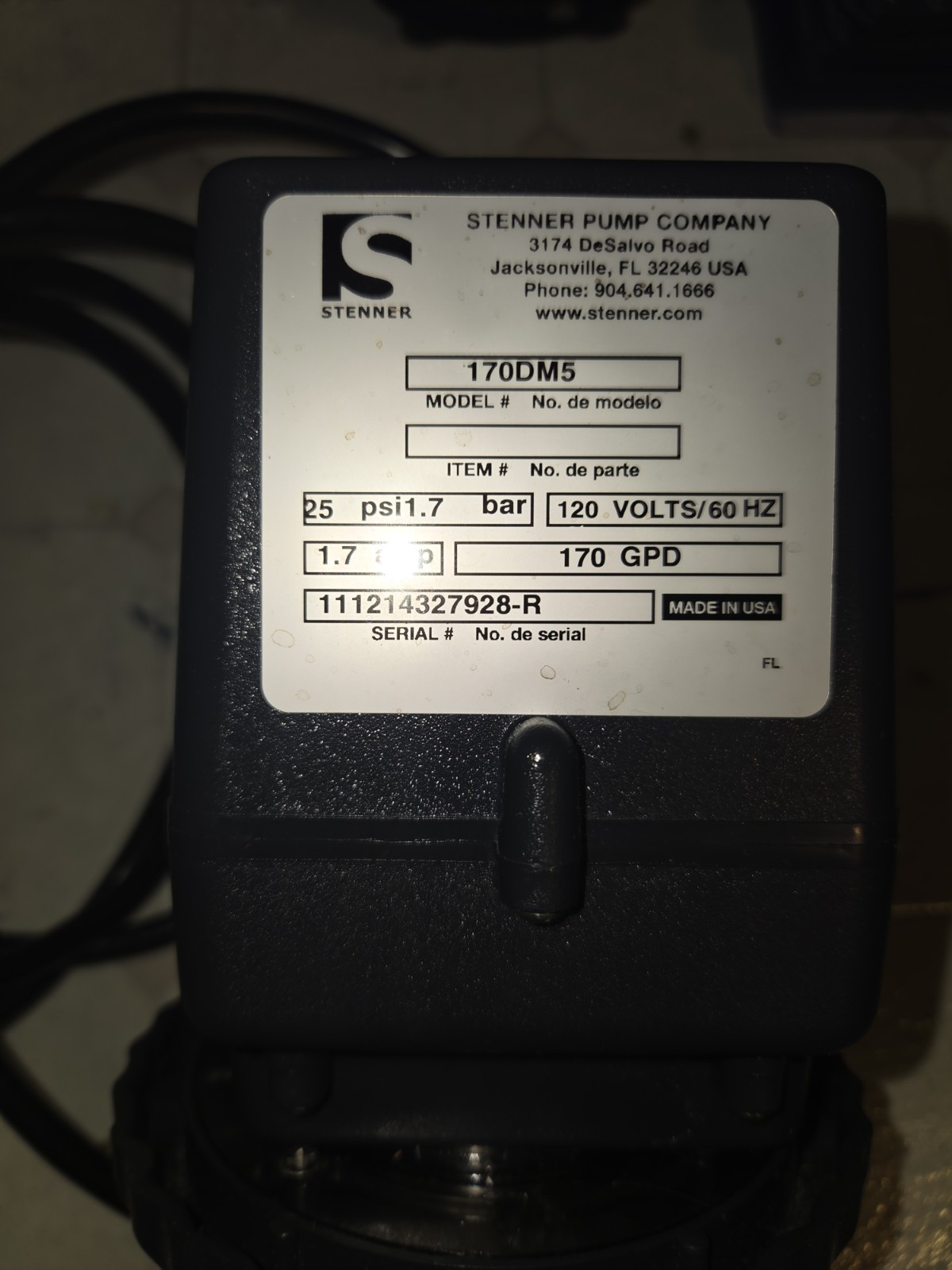 Stenner 170DM5 Double-head Peristaltic Metering Pump- 25PSI MAX FDA Approved!