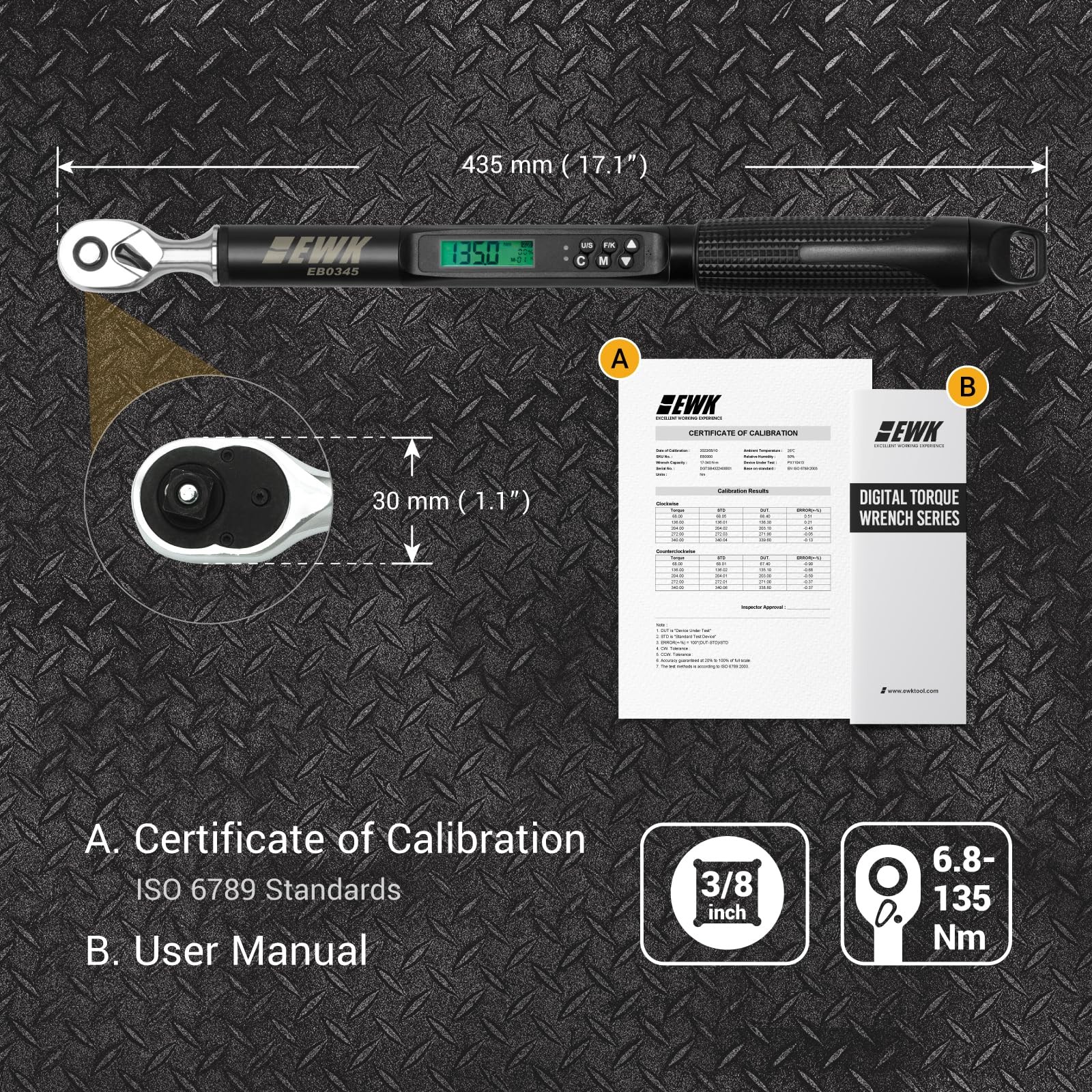 Ewk 3/8 Inch Drive Digital Torque Wrench / Nm Electronic Torque Wrench Led