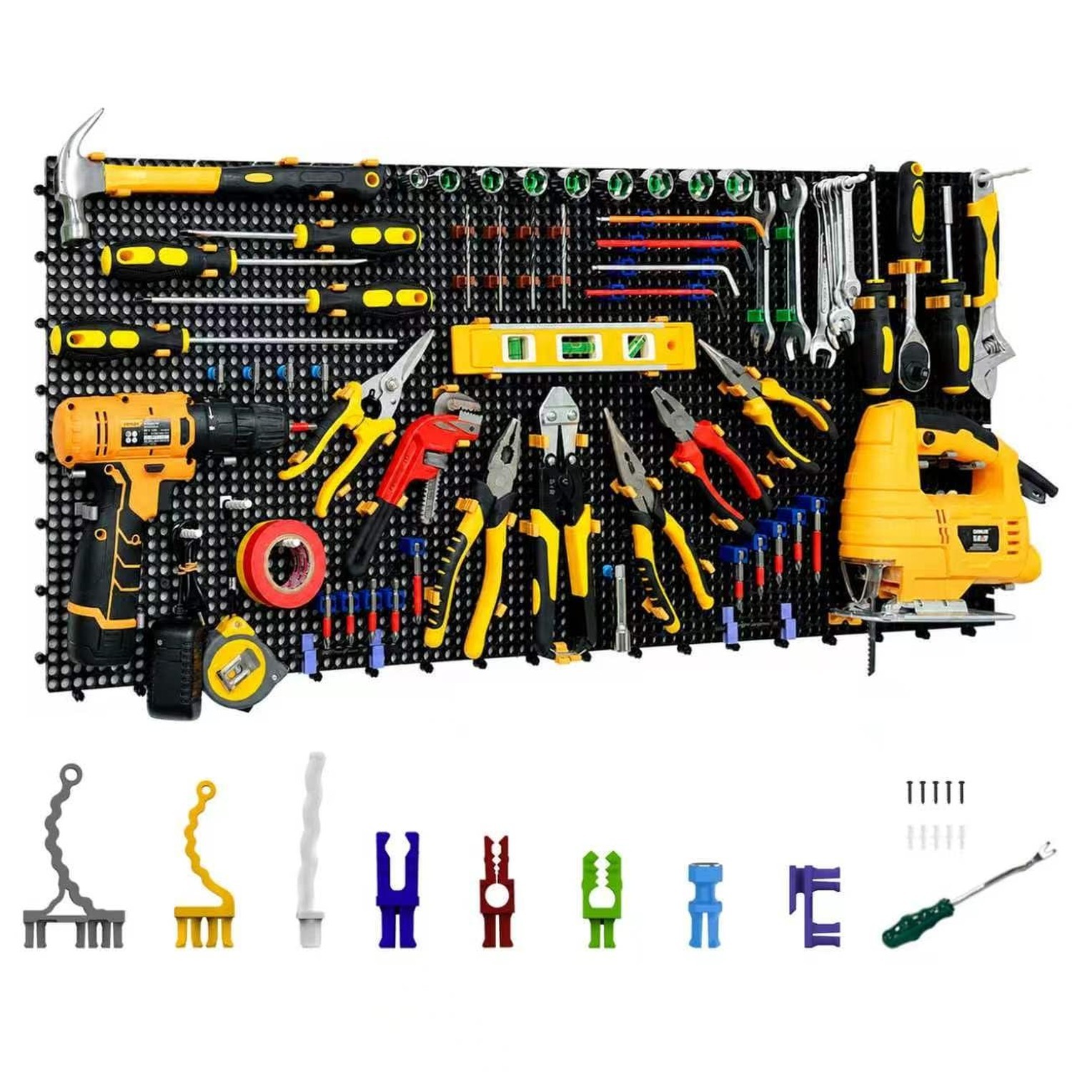 Pegboard Kit: 6 Panels (36x16in, Black) + 200 Hooks & Accessories, Heavy Duty…