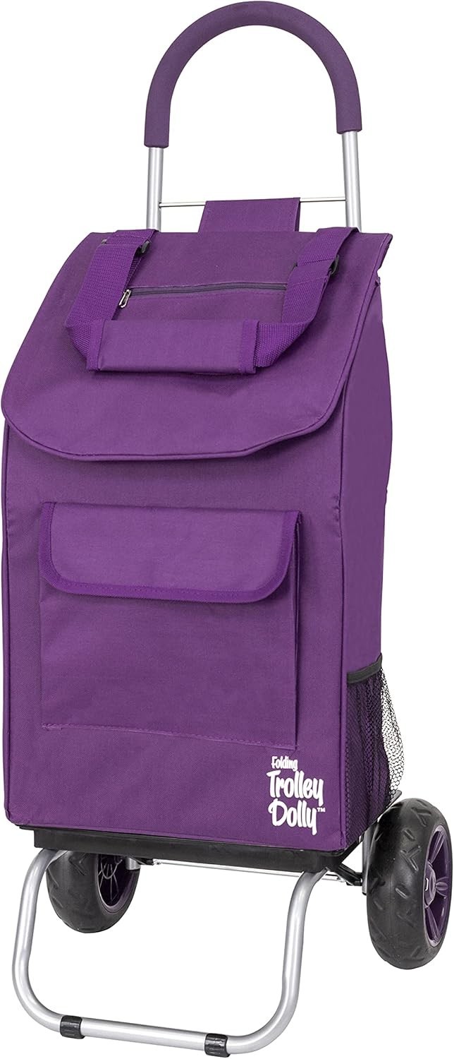Purple Foldable Shopping Cart with Wheels and Bag
