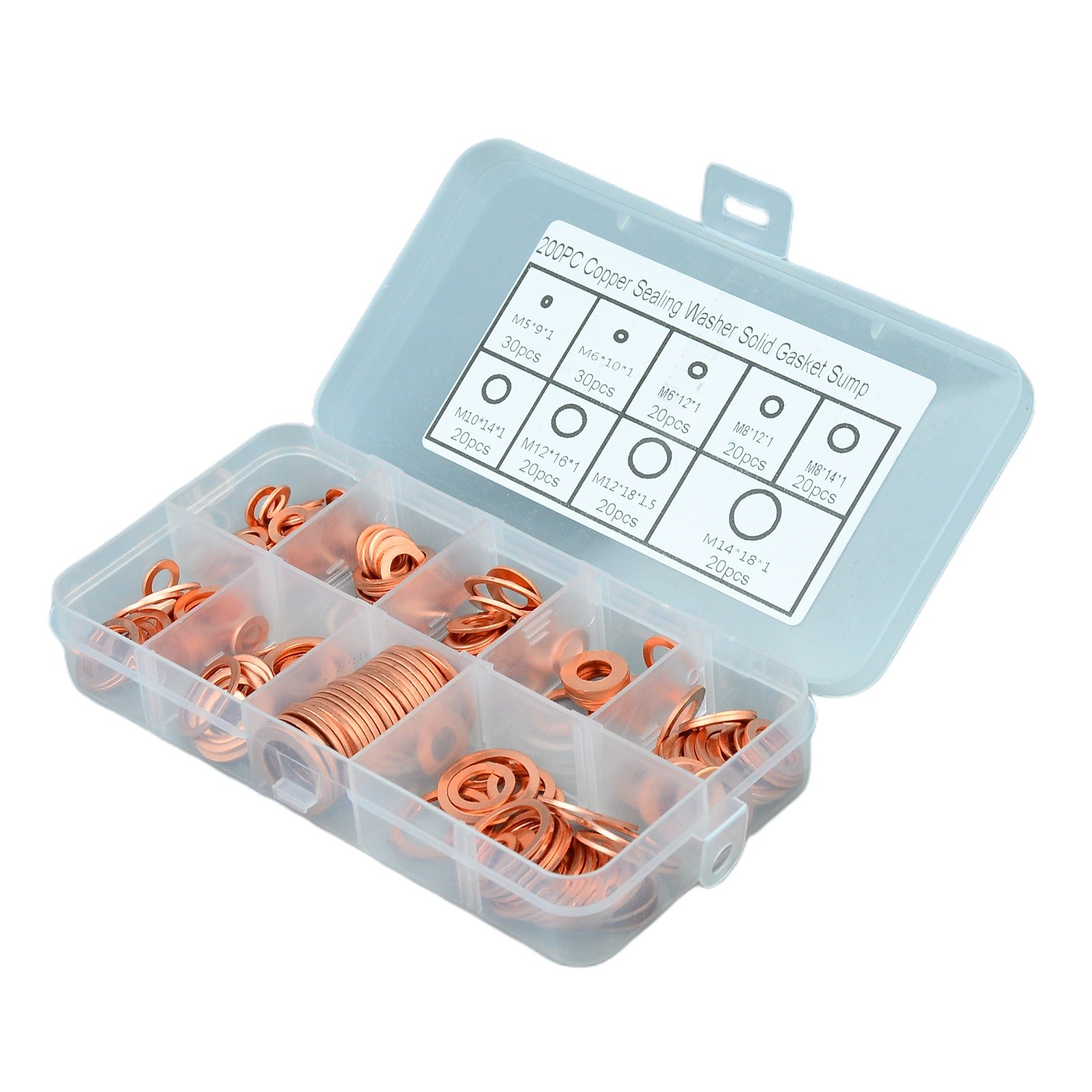 200PCS Solid Copper Crush Washer Gasket Set Flat O-Ring Seal Assortment Kits US