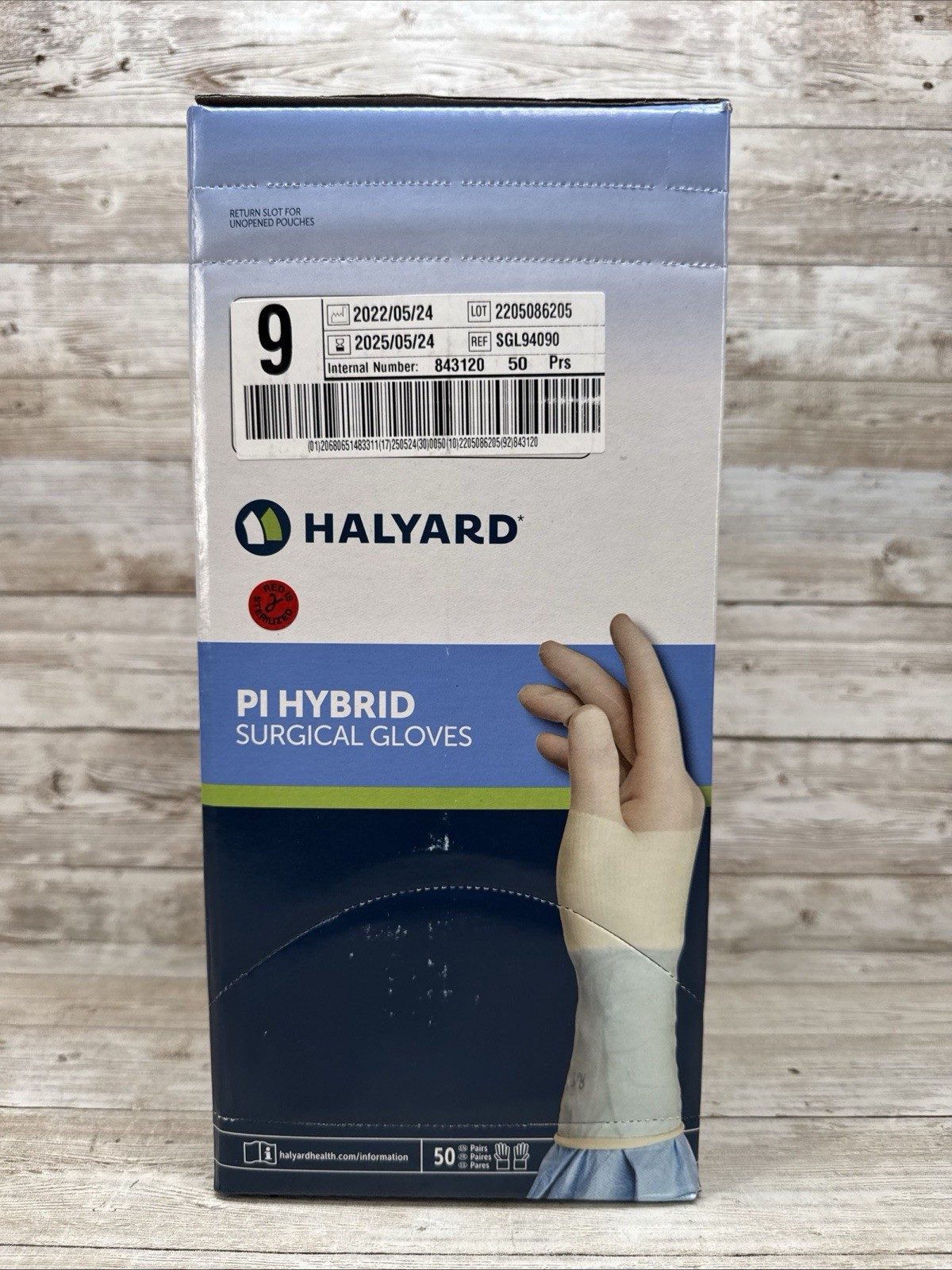 HALYARD PI HYBRID Surgical Gloves Sterile, Size: 9 *50 Pair Box* *See Date*5.25*