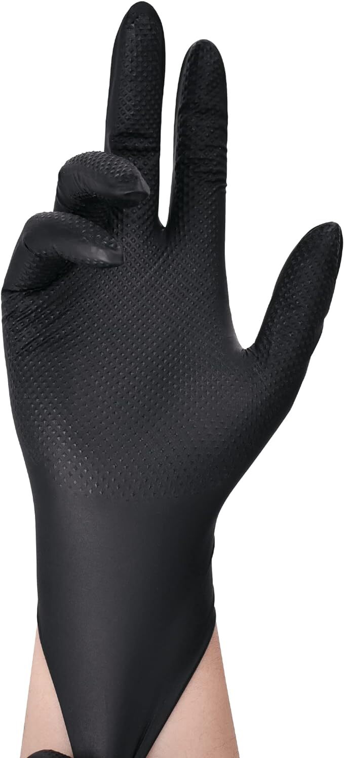 Black/Orange Nitrile Disposable Gloves 6 Mil Raised Diamond Texture | Fast Ship