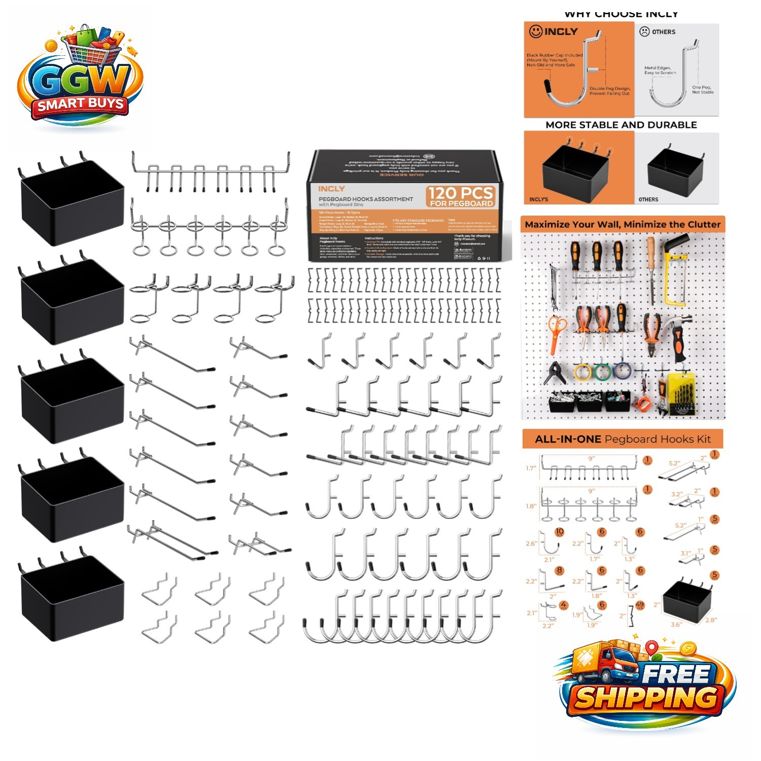 120-Piece Heavy-Duty Pegboard Accessories Kit for Optimal Tool Organization