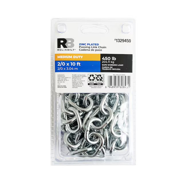 RELIABILT 10.0-ft x 2/0 Welded Zinc plated Steel Chain
