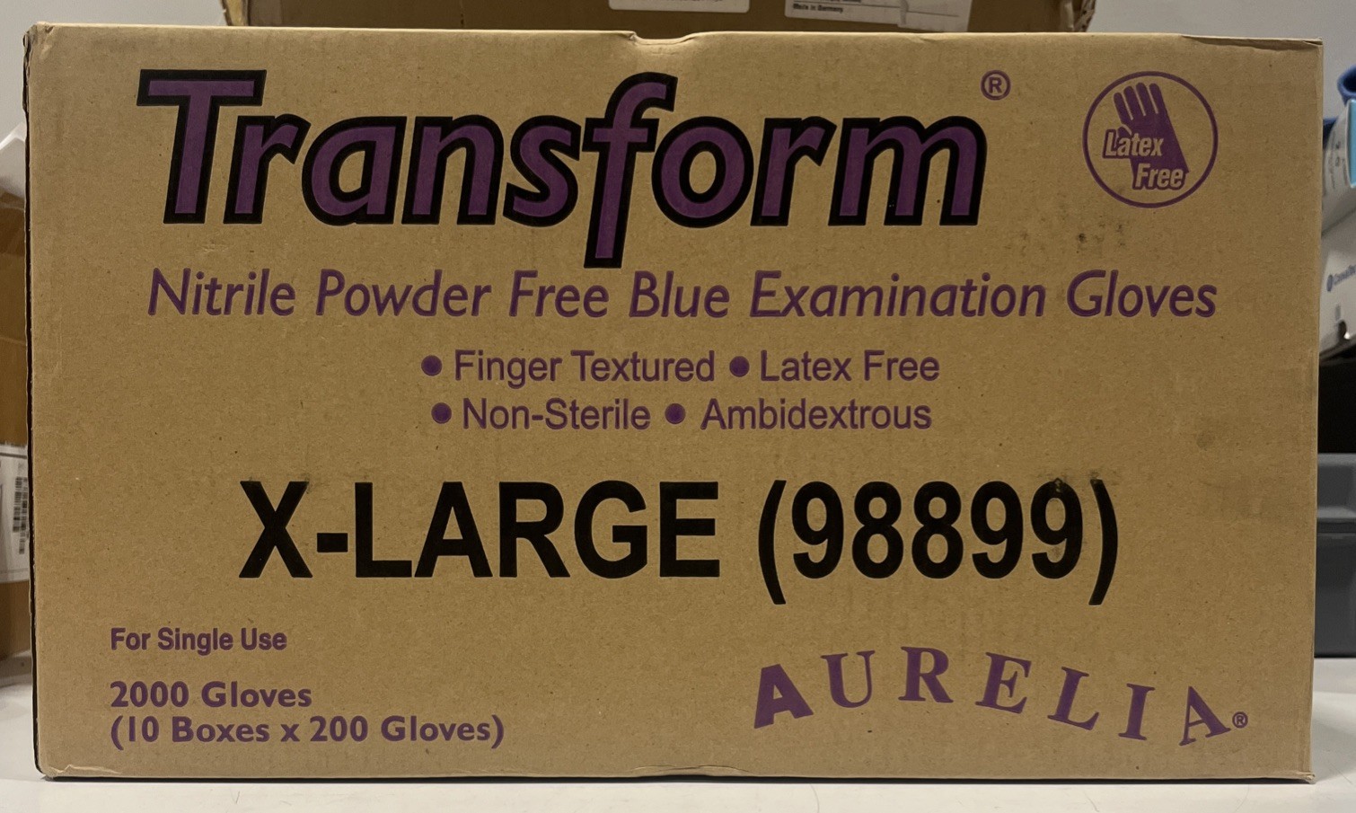 Case of 2000 – Aurelia Transform Nitrile Exam Gloves, Powder Free, Blue, X-Large