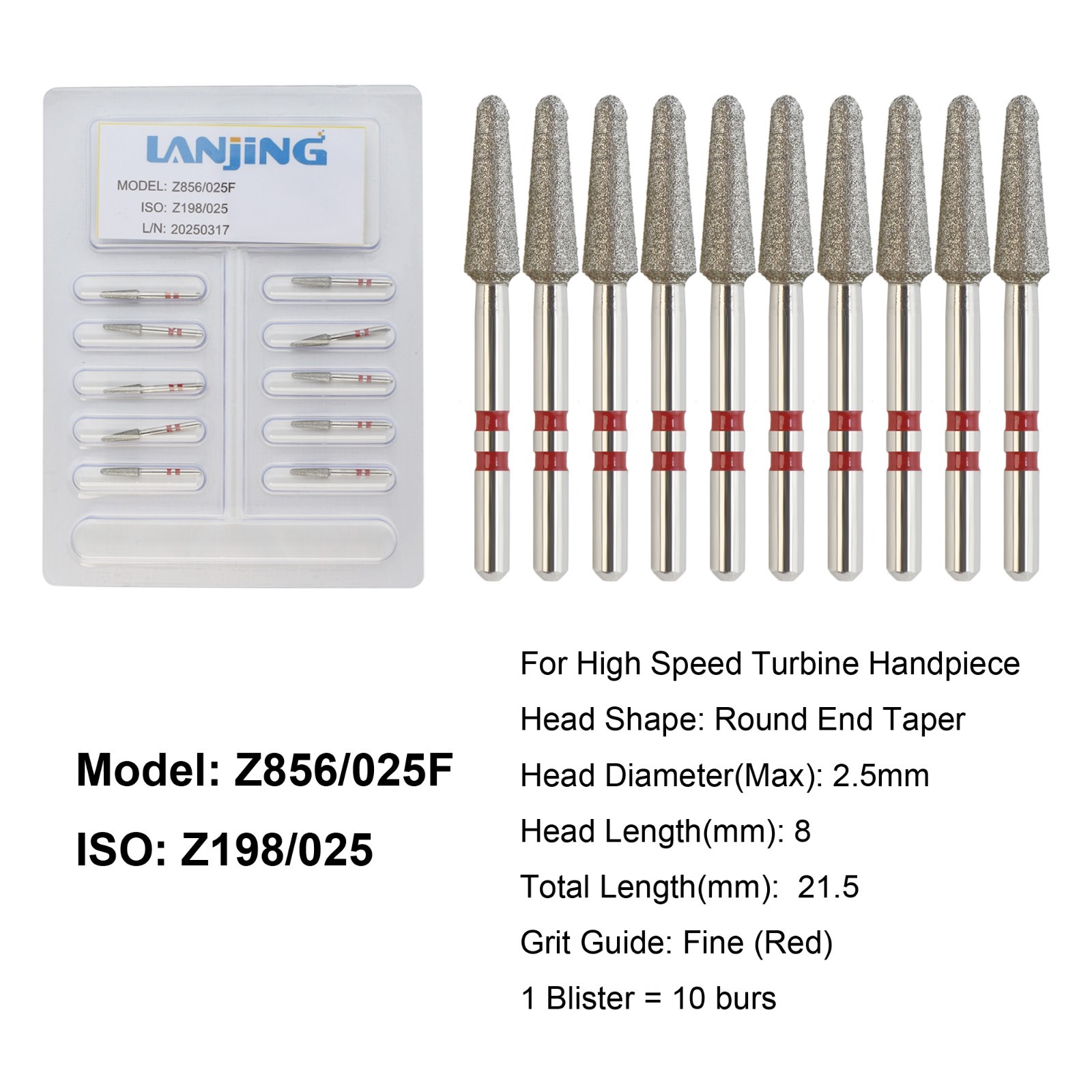 Dental Zirconia Cutting Diamond Burs FG Round End Taper Round Ball Football Z856