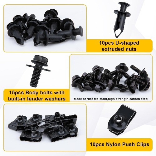 35Pcs Underbody Splash Shield Guard Bolts & Screws Kit with Push Retainers, U-Nu