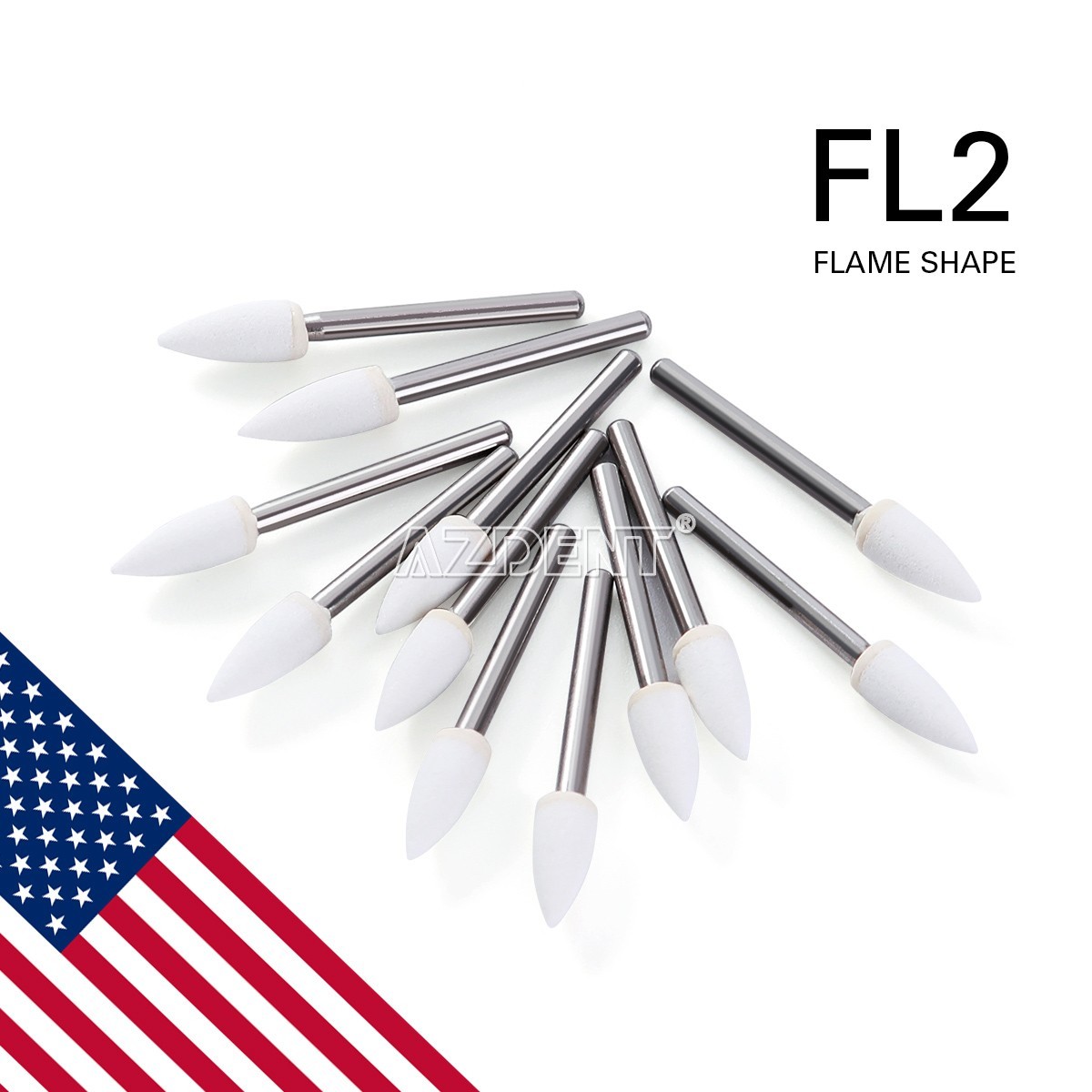 36pcs AZDENT Dental Flame White Stone Polishing FG Burs Abrasion Point Bur FL2