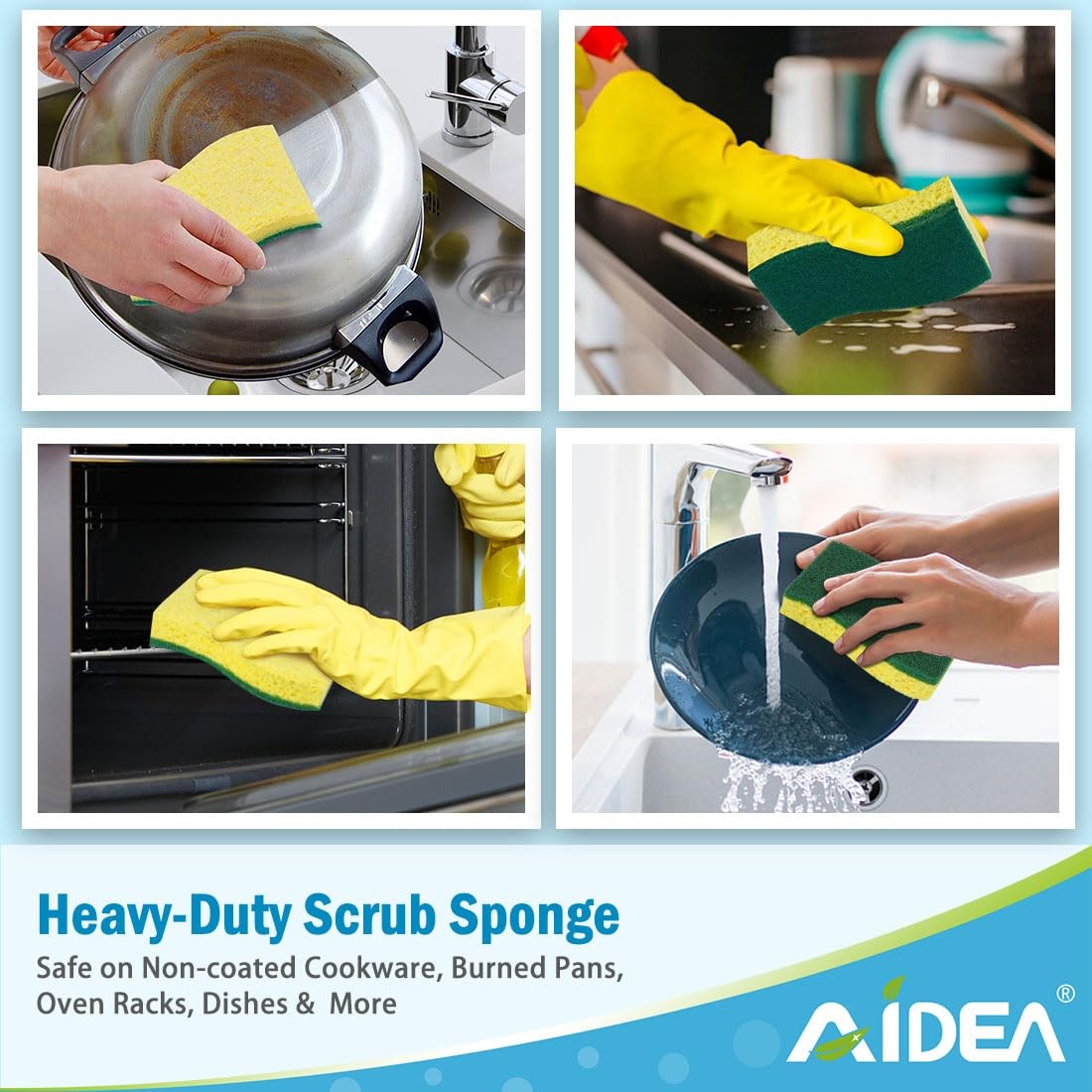 AIDEA Sponges Kitchen, 9Count, Dish Sponges, Heavy-Duty Sponge 9 Count, Green
