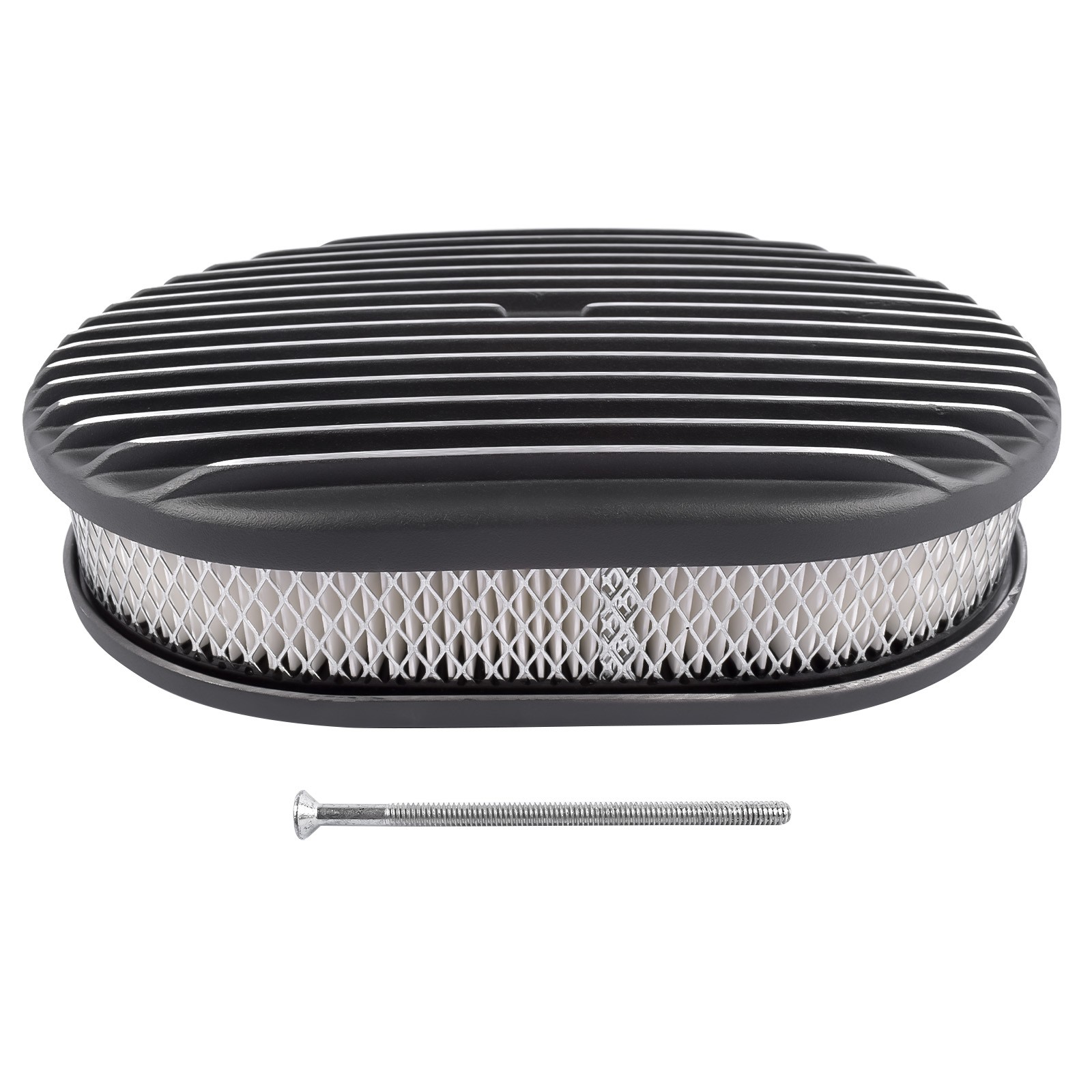 12 Inch Oval Fully Finned Black Aluminum 4 Barrel Air Cleaner 5-1/8 Inch for