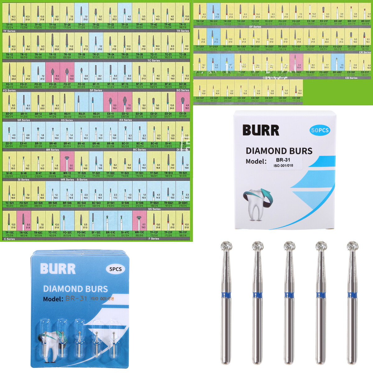 100 Types SANDENT Dental FG Diamond Burs For High Speed Handpiece Friction Grip