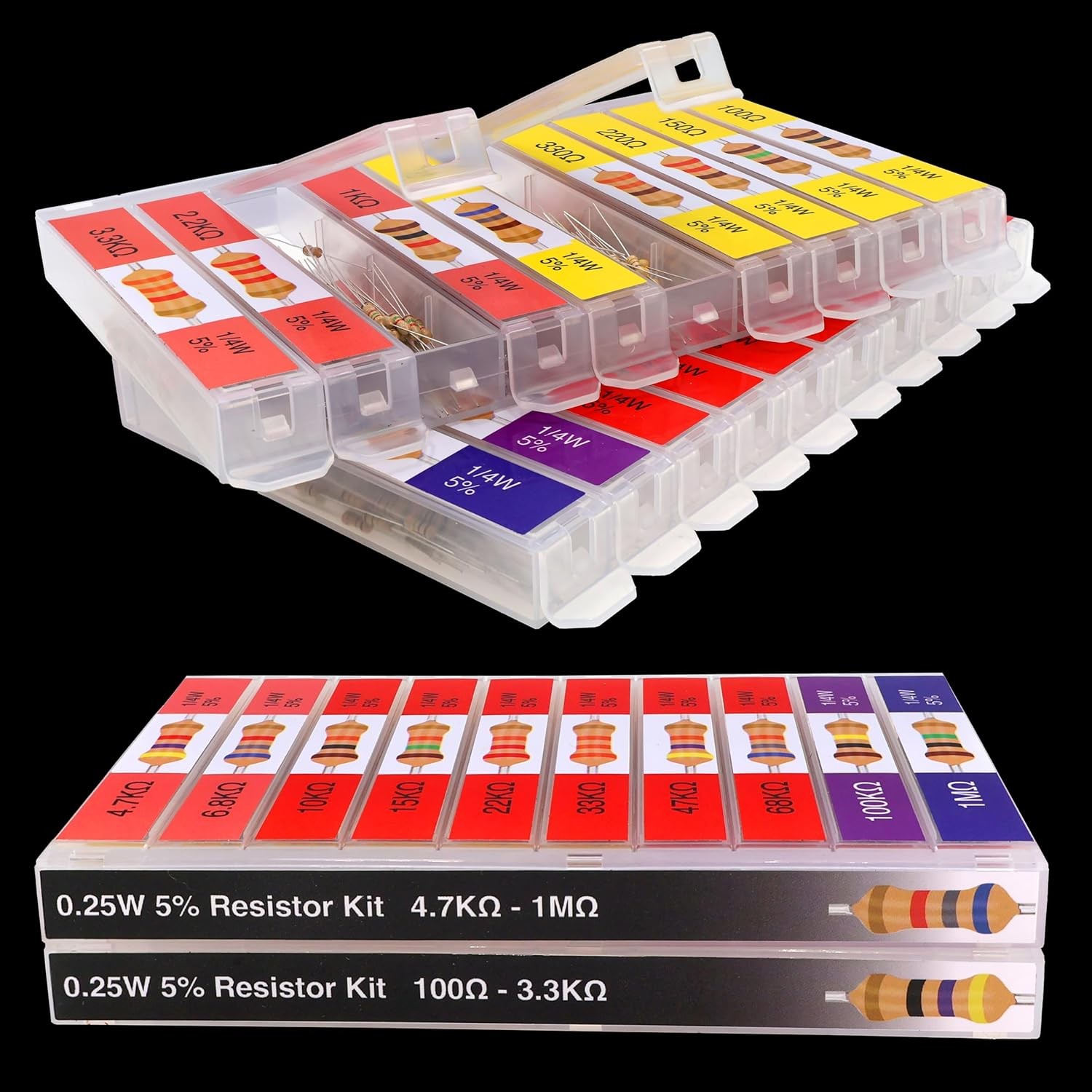 EEEEE 100 Ohm – 1M Ohm with 5% Carbon Resistor Assortment Kit and Electrical Ind