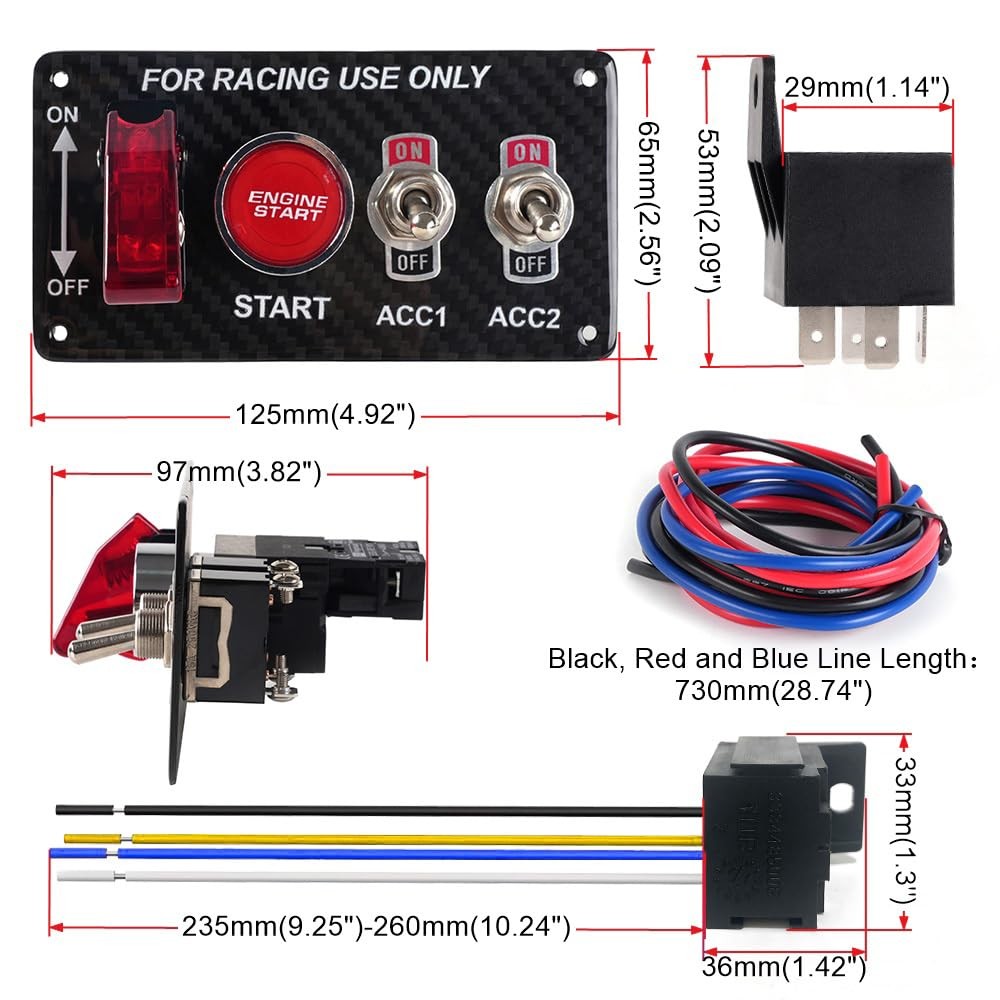 Racing Car Ignition Switch Panel 12V 4in1 Engine Start Carbon Fiber