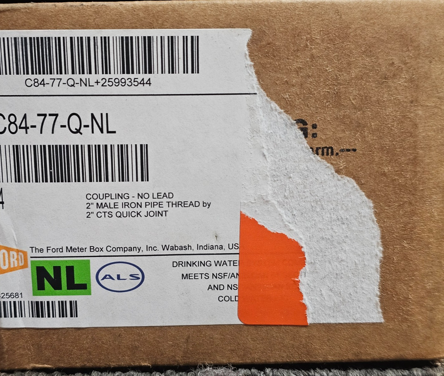 Ford Meter Box C84-77-Q-NL 2 in. MIPS x Quick Joint Brass Straight, Coupling