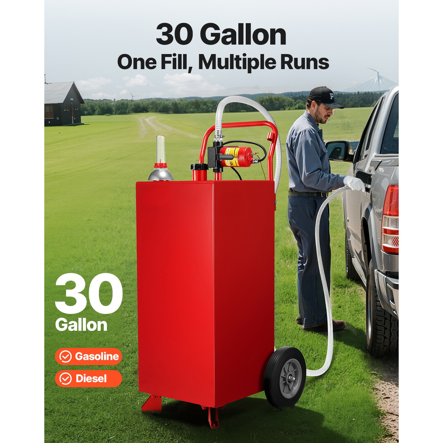 Uimoso 30-Gallon Fuel Caddy with Manual Pump for Gasoline and Diesel, Red