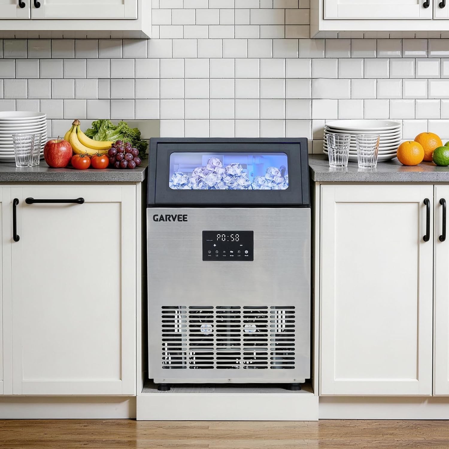 Garvee Commercial Ice Maker,40 Lbs Storage,Freestanding,150 Lbs/24H,3 Ice Sizes