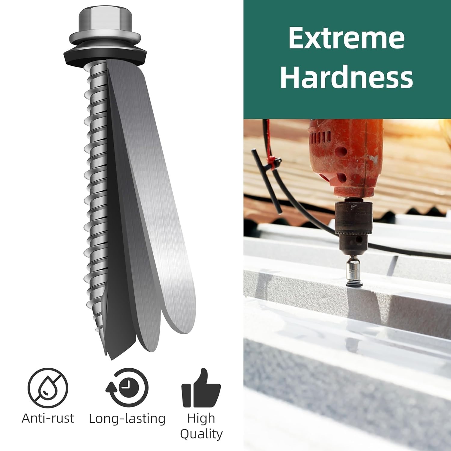 100Pcs x 1 Inch Hex Head Metal Roofing Screws, Hex Head Metal Roof Screws wit…