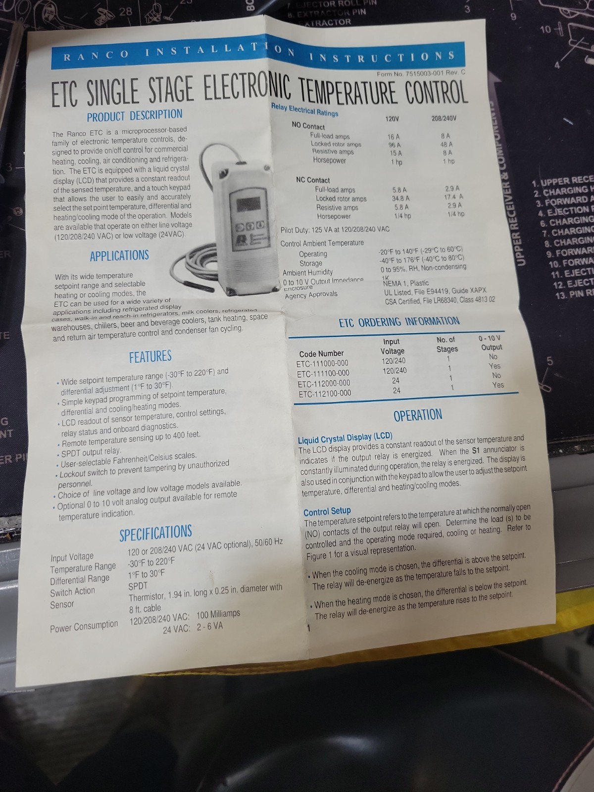 Ranco ETC-111000-000 Digital Electronic Temperature Control 120/208/240 VAC SPDT