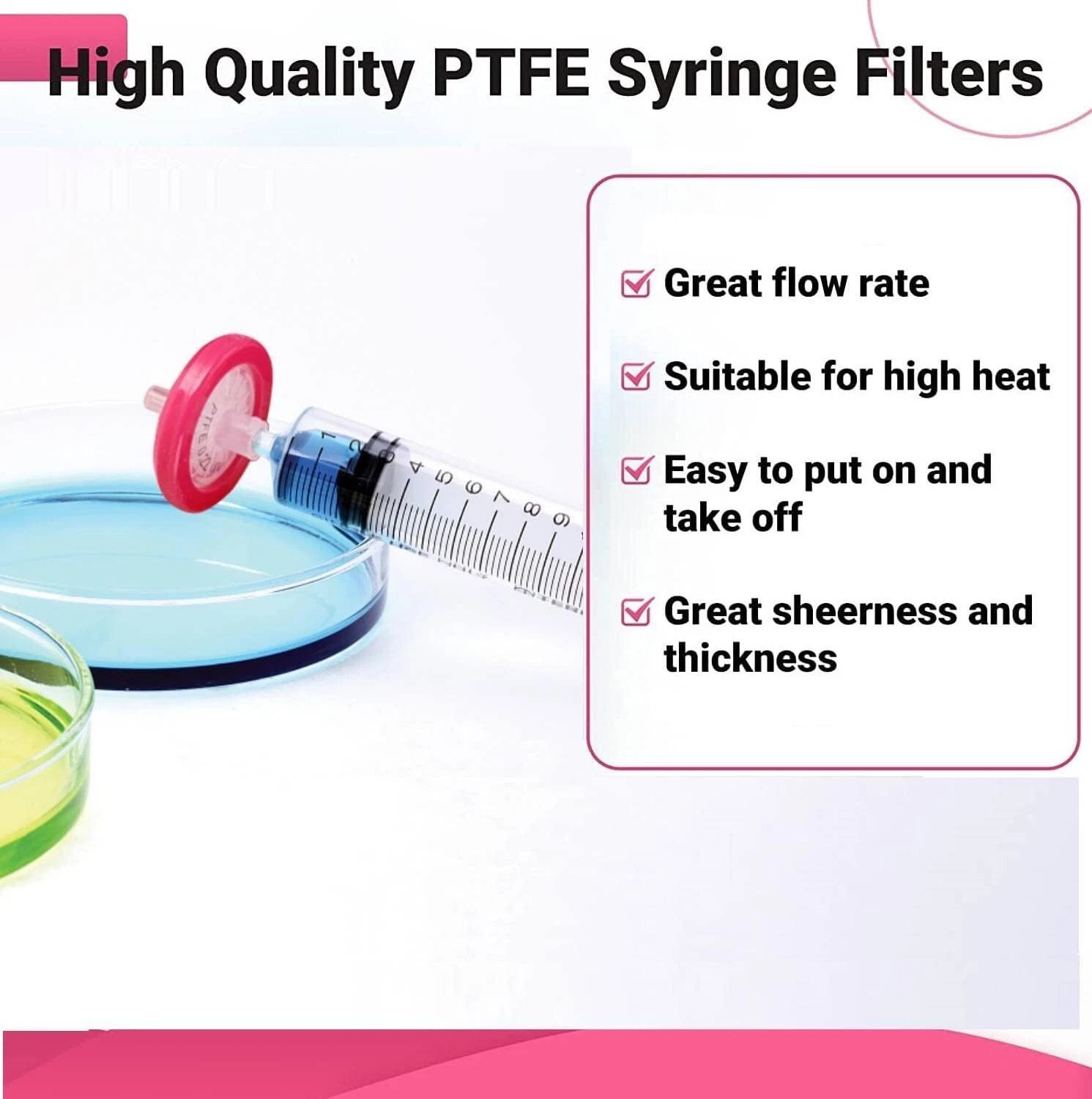 100Pcs Non Sterile PTFE Membrane Syringe Filter 13mm 0.22 Chemistry Hydrophilic