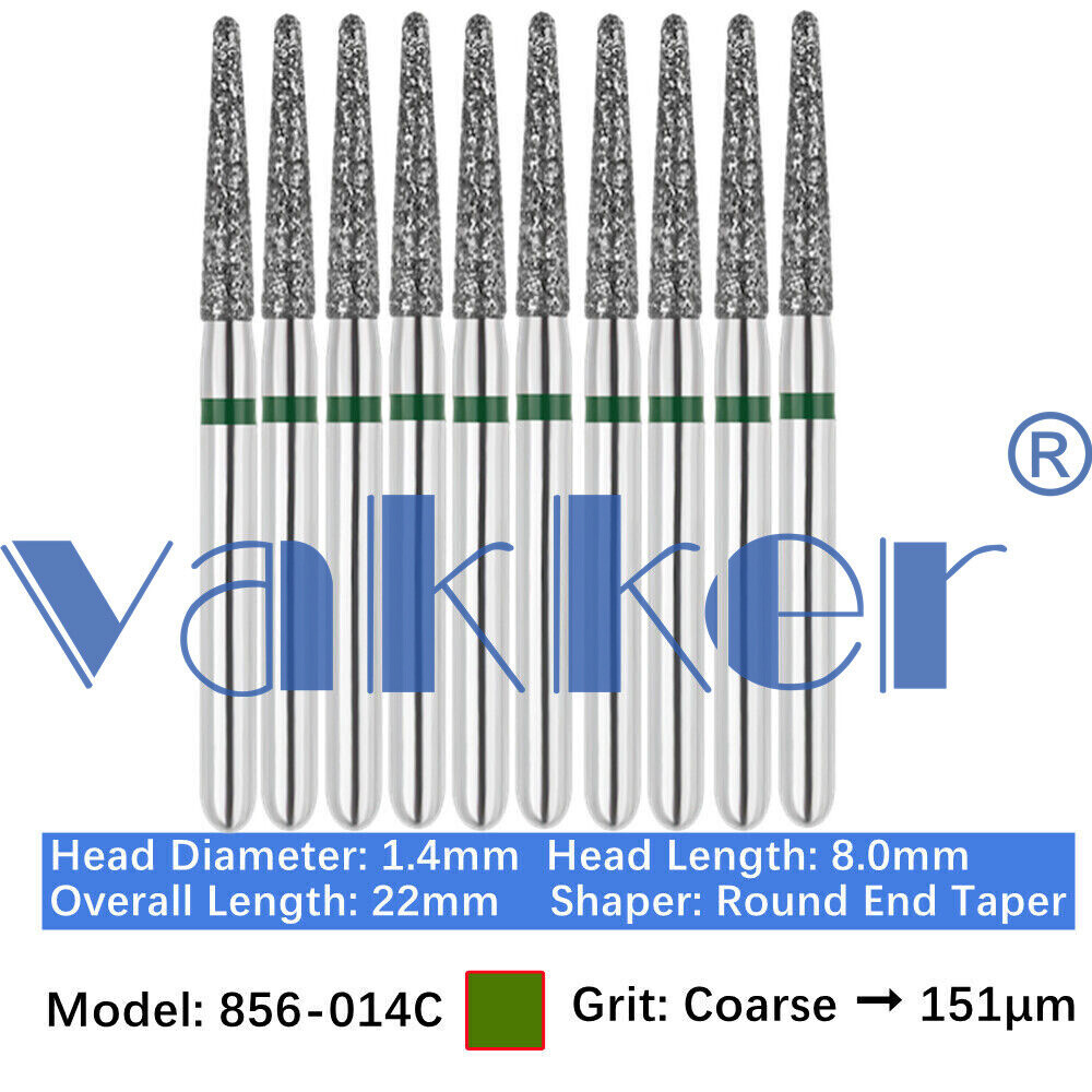 10/pk Dental FG High Speed Diamond Burs Round End Taper Burs 856-014C Coarse