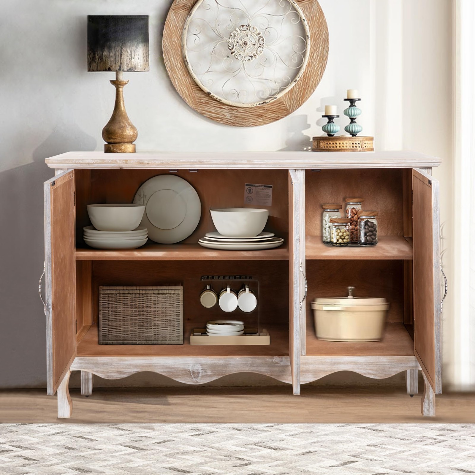 Set of 2 31″ Farmhouse Sideboard Buffet Storage Cabinet Kitchen Wash Grey