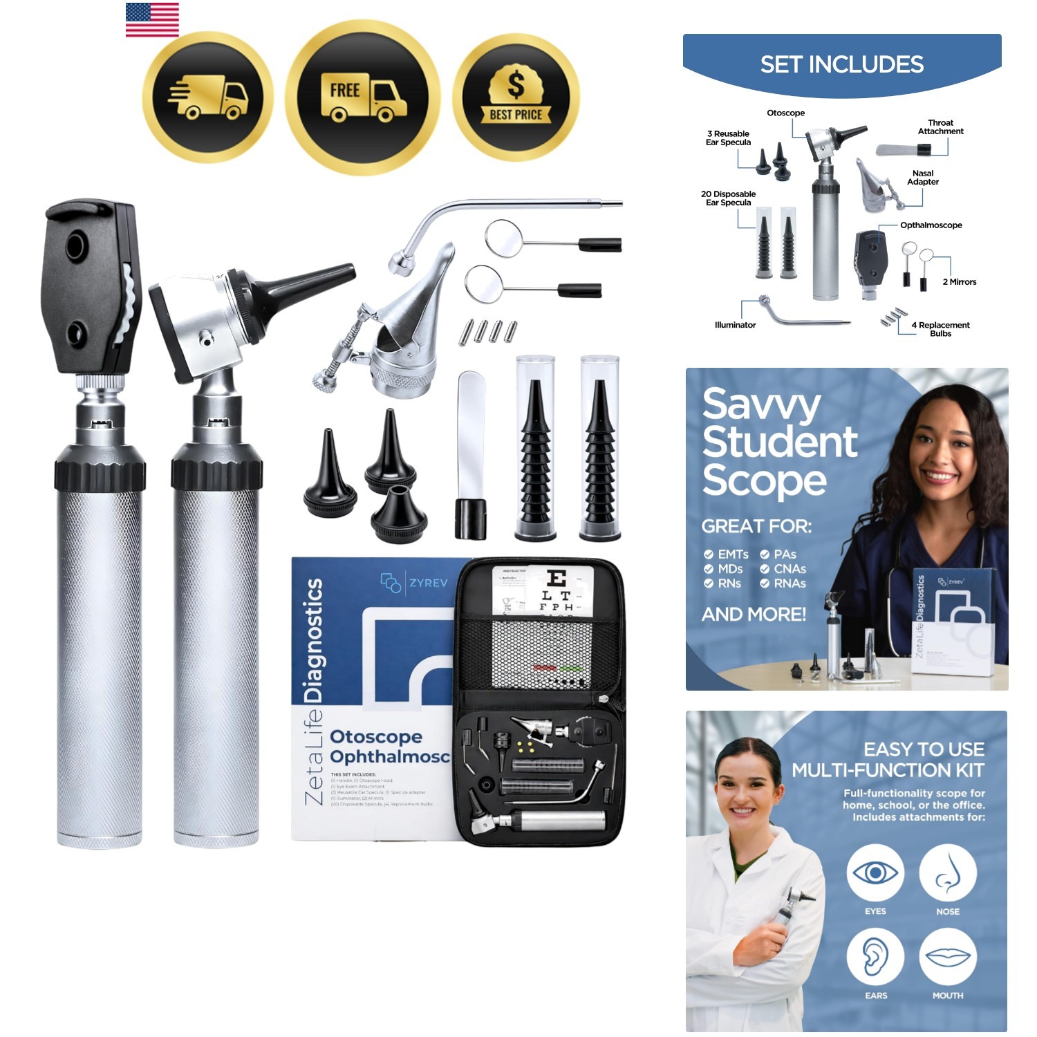 Otoscope Oph Diagnostic Set – 36 Piece Medical and Nursing Student Otoscope/O…
