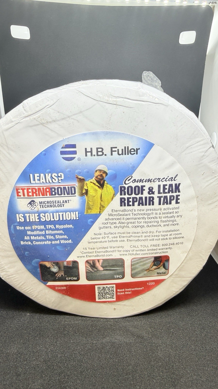 (open box) EternaBond Roof Repair Tape Waterproof RV 4″ x 50” White Seal Tape