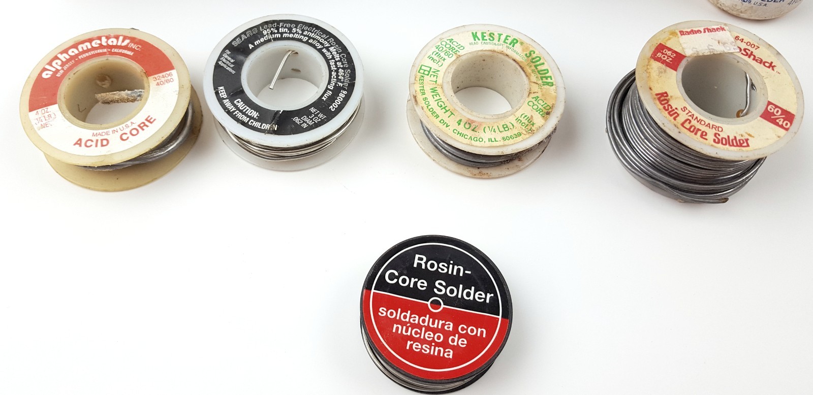 Lot of 8 Solder Spools Rosin & Acid Core Kester Alpha Craftsman Vintage