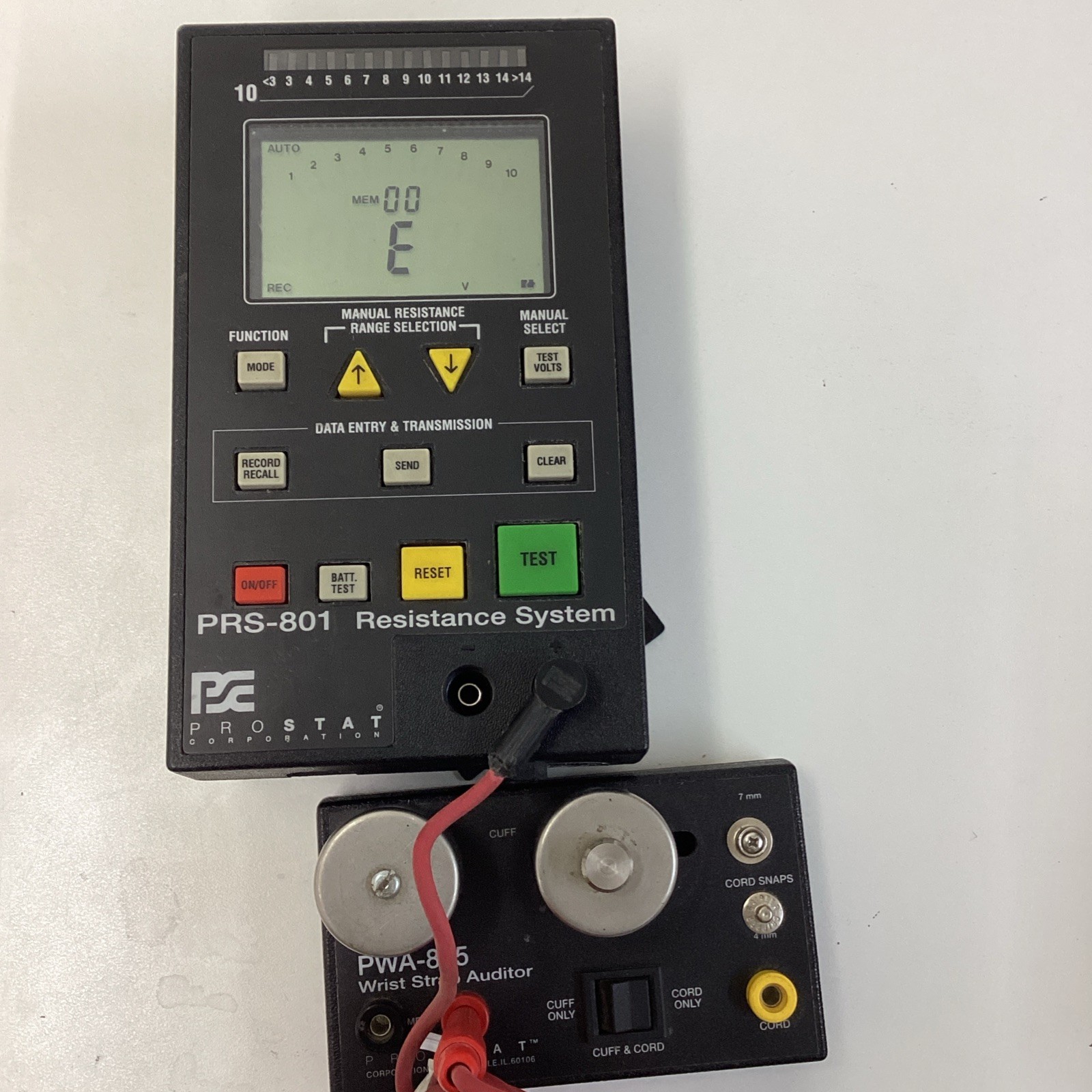 Prostat PRS-801, Wrist Strap Auditor, Resistance Stm, Weights, Static Decay Time