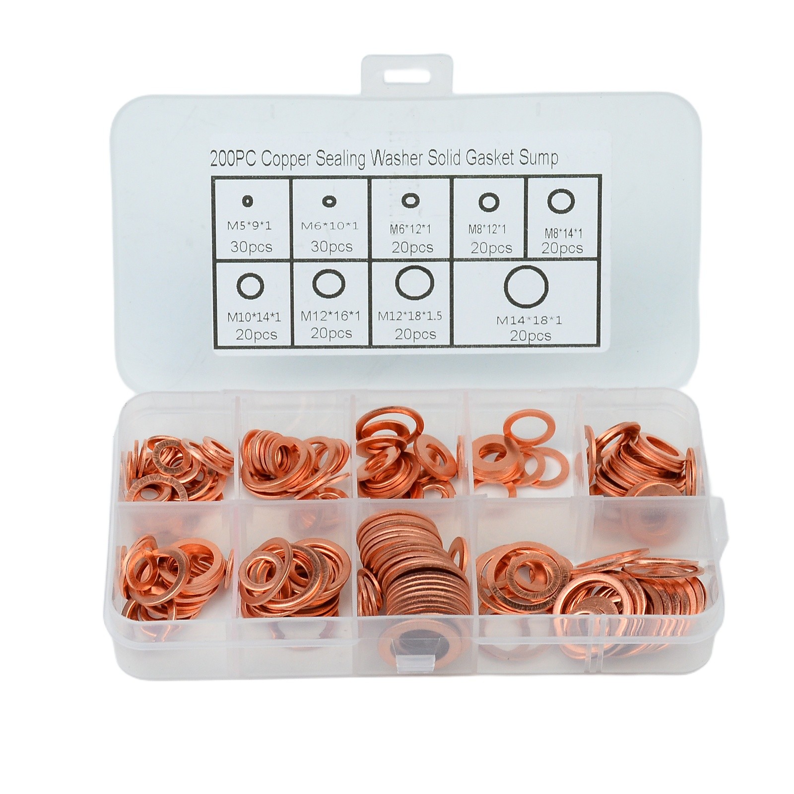 200PCS Solid Copper Crush Washer Gasket Set Flat O-Ring Seal Assortment Kits US