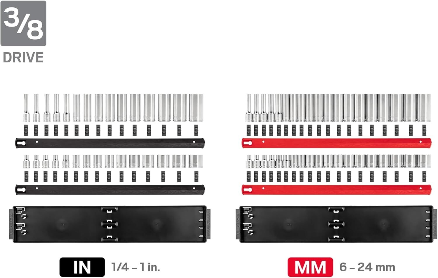 Tekton 1/4, 3/8, 1/2 Inch Drive 6 Point. Socket Set On Rails (214 Pieces)