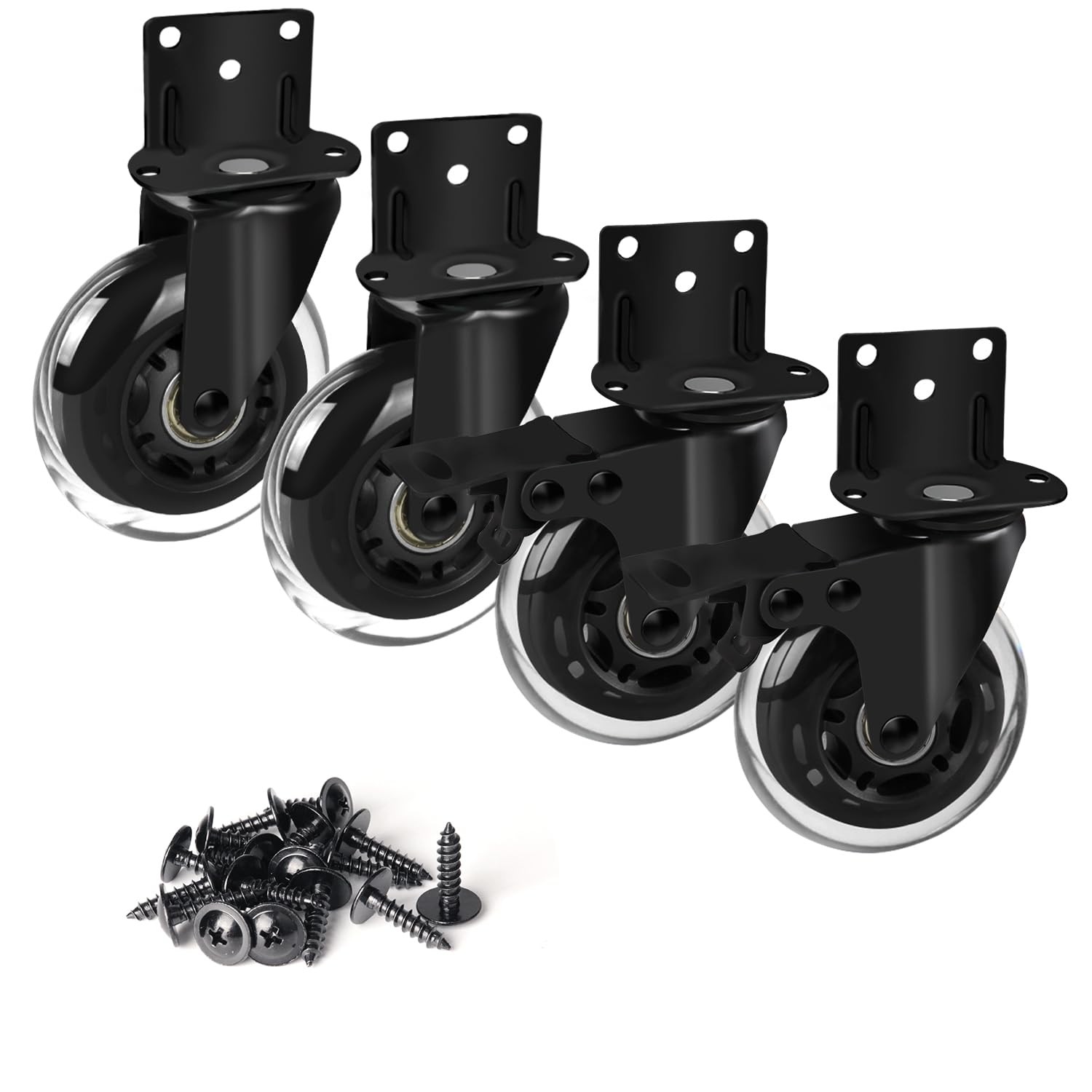 Side Mount Caster Wheels 3 Inch L Shaped Plate Swivel Casters with 2 Brakes Heav