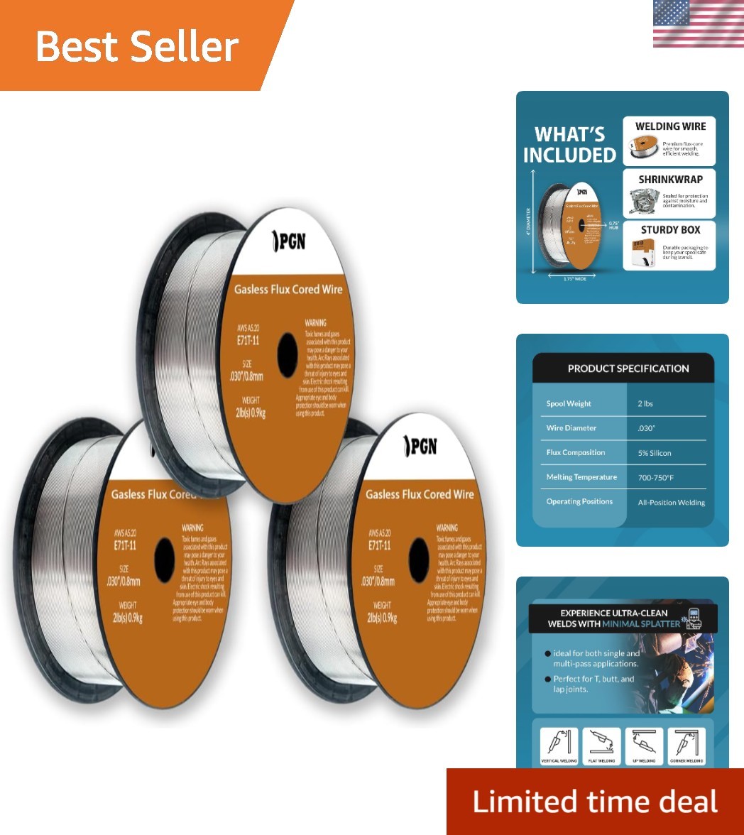 3 Pack PGN Flux Core Welding Wire – E71T-11 .030 Inch, 2 Pound Spool – Gasles…