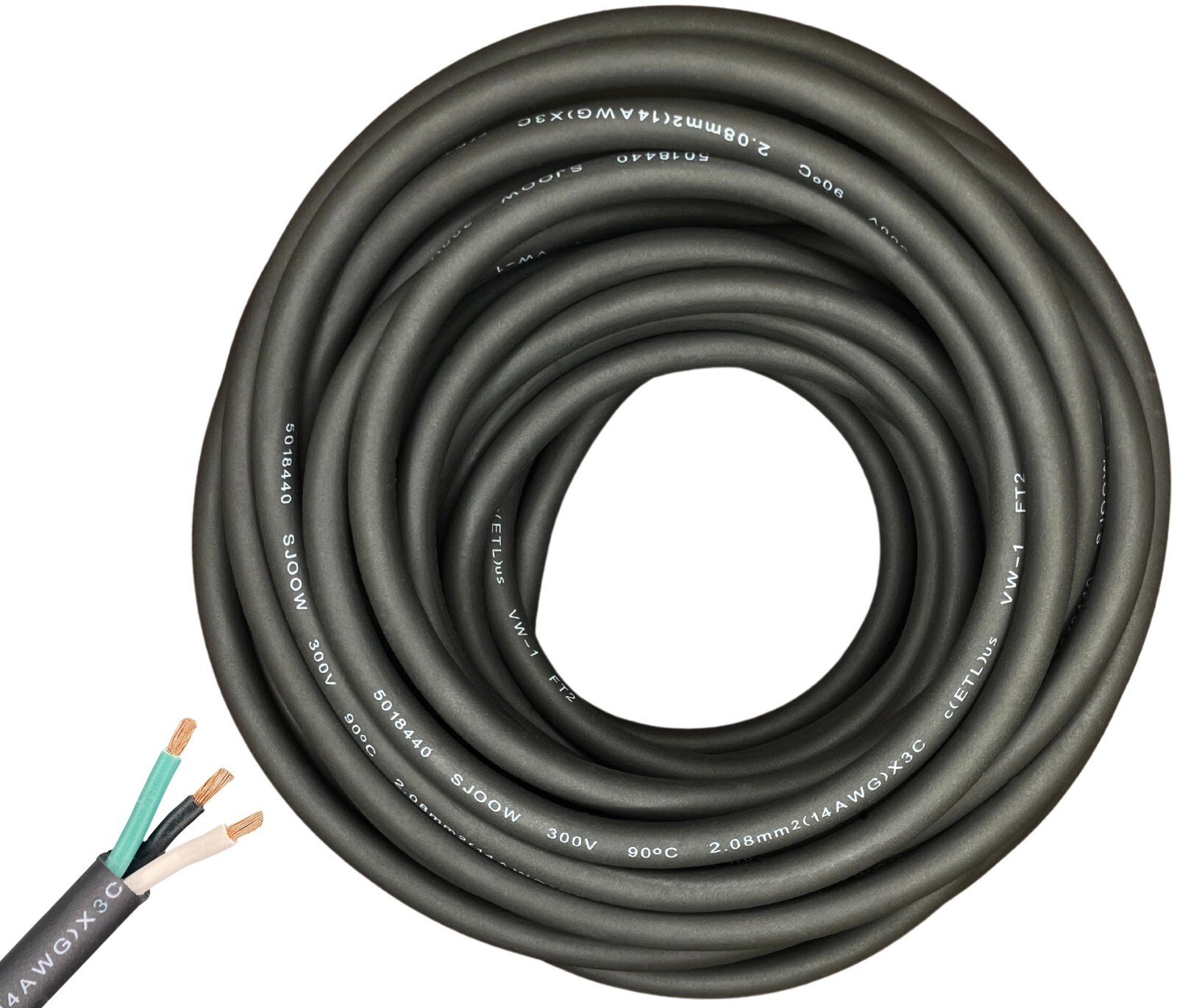 WindyNation 2-DAY SHIPPING 14/3 SJOOW Cable 14 Gauge 3 Conductor 300V Cable Wire