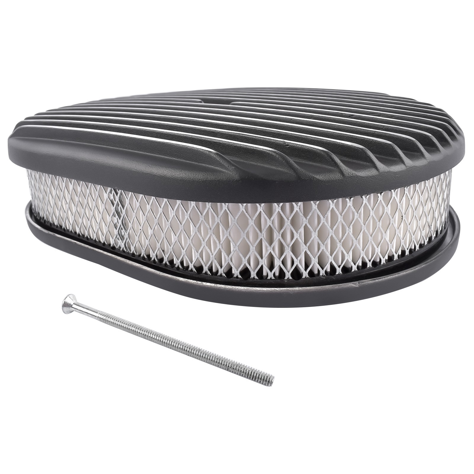 12 Inch Oval Fully Finned Black Aluminum 4 Barrel Air Cleaner 5-1/8 Inch for