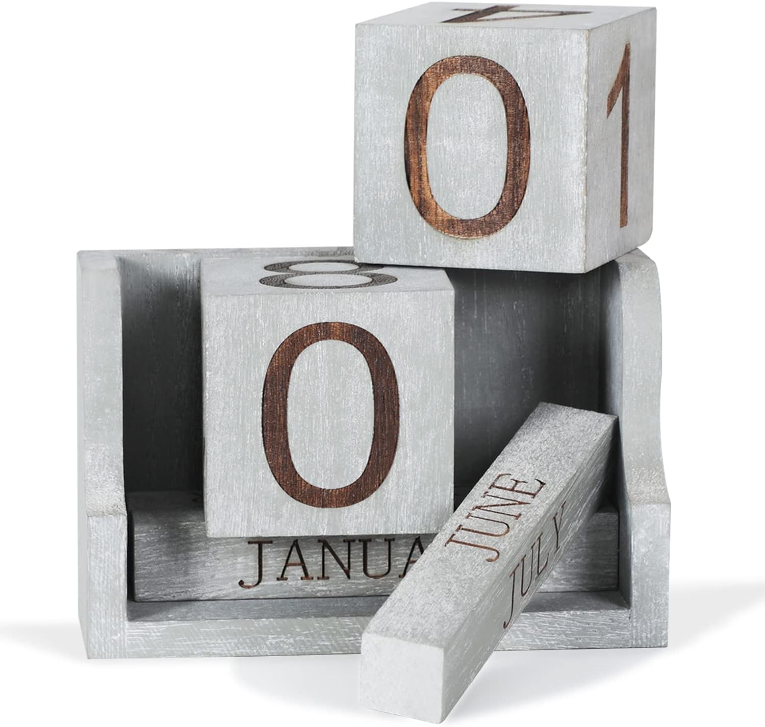 Wooden Desk Calendar,Desk Calendar Blocks for Rustic Vintage Grey