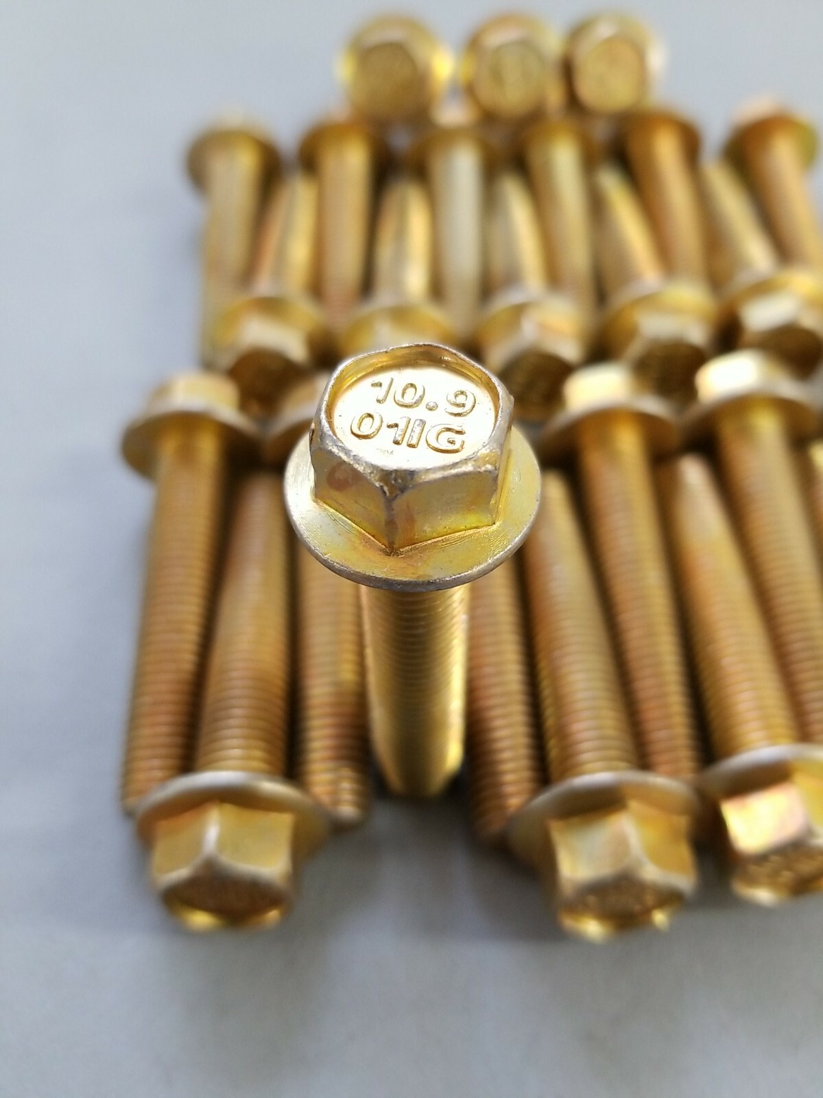 (25) M10-1.25 x 50 CL 10.9 Yellow & Zinc Hex Flange Screw Full Thread 1423-012