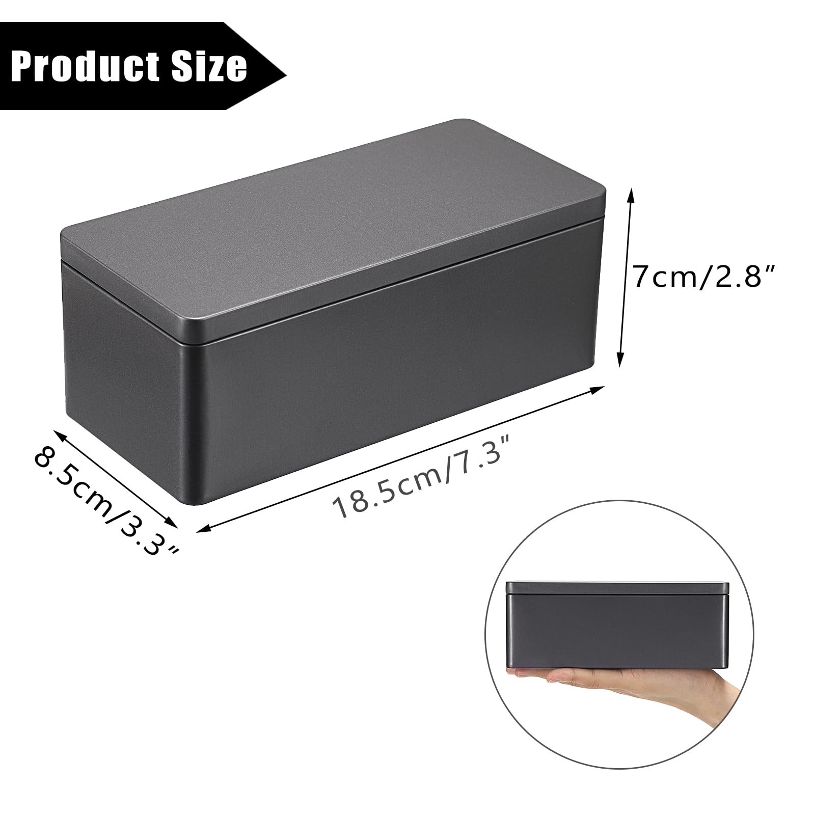 Metal Cash Box Black Money Holder Rectangular Storage Tin 7.3in Organizer