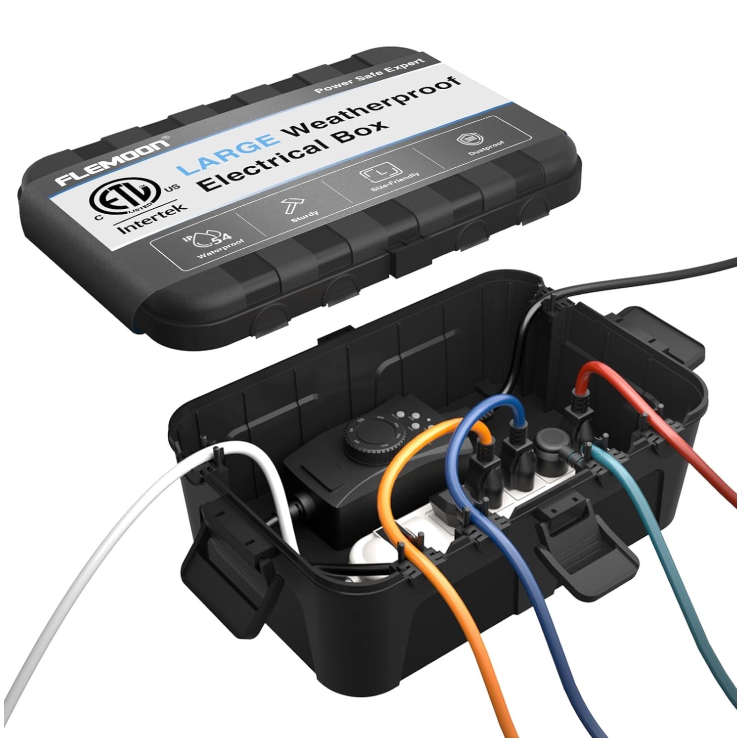 Weatherproof Extension Cord Cover 12.5 x 8.5 x 5 Inch | Black Electrical Box