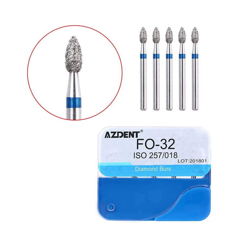 100Pcs AZDENT Dental Diamond Burs High Speed Handpiece Friction Grip 20 Types