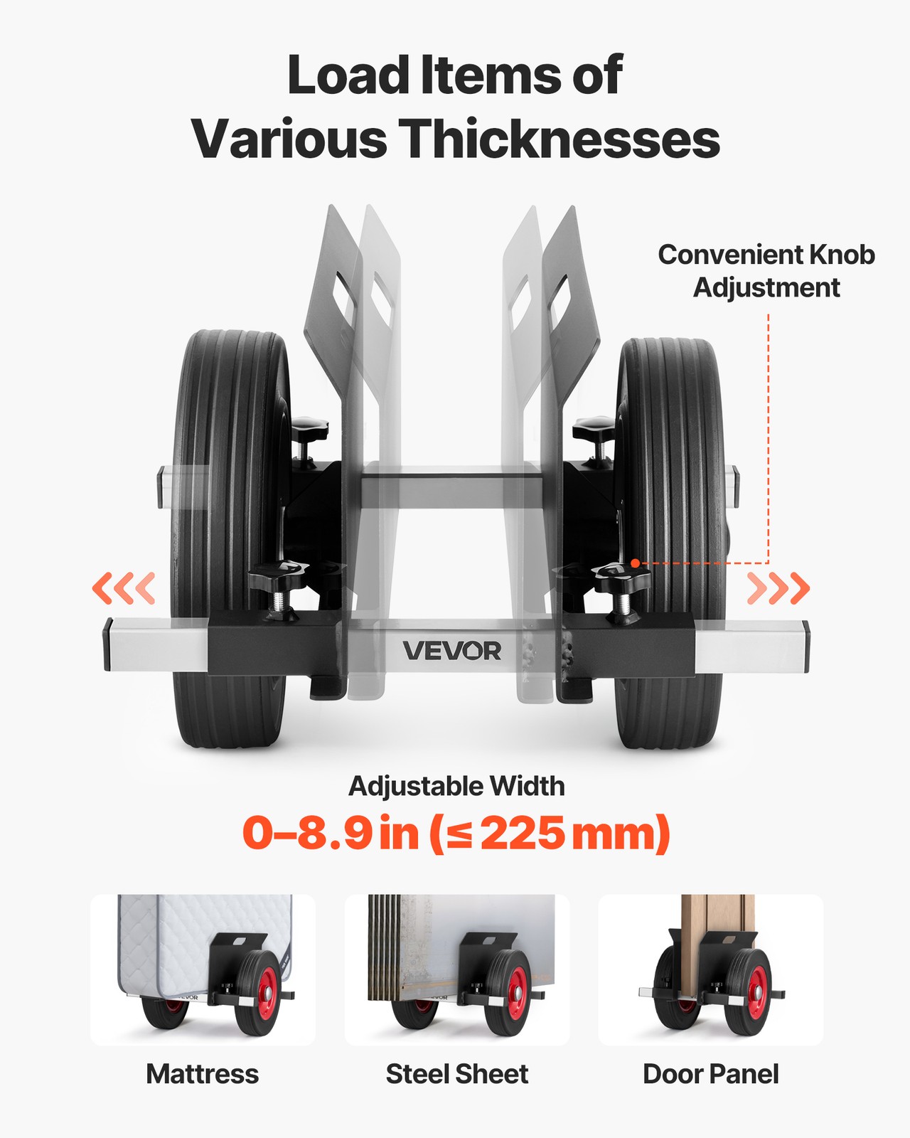 VEVOR Panel Dolly 1000 lbs Load Drywall Mover with 10 in Rubber Wheels