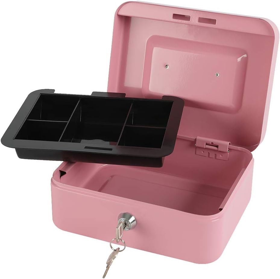 Locking Steel Medium Cash Box with Removable Coin Tray and Key Lock,7.87″x 6….