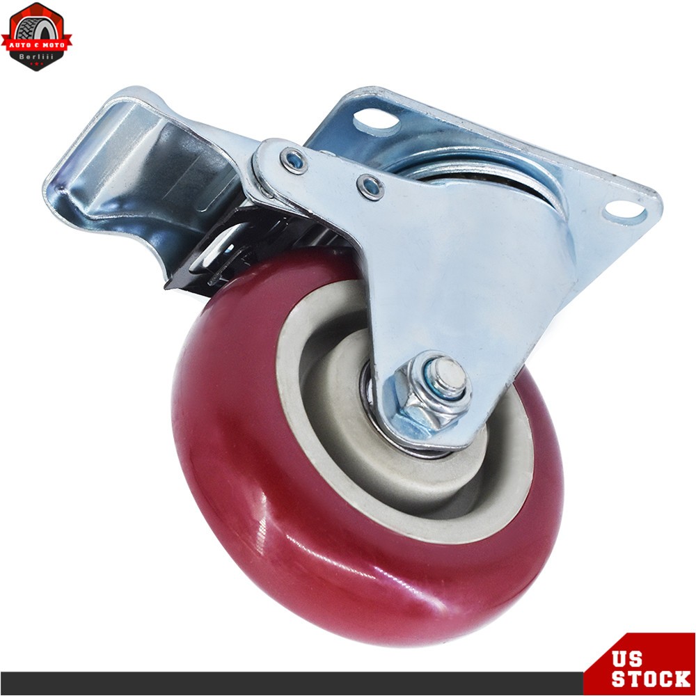4 × Heavy Duty Caster Set 4″ Wheels All Swivel All Brake Casters Non Skid