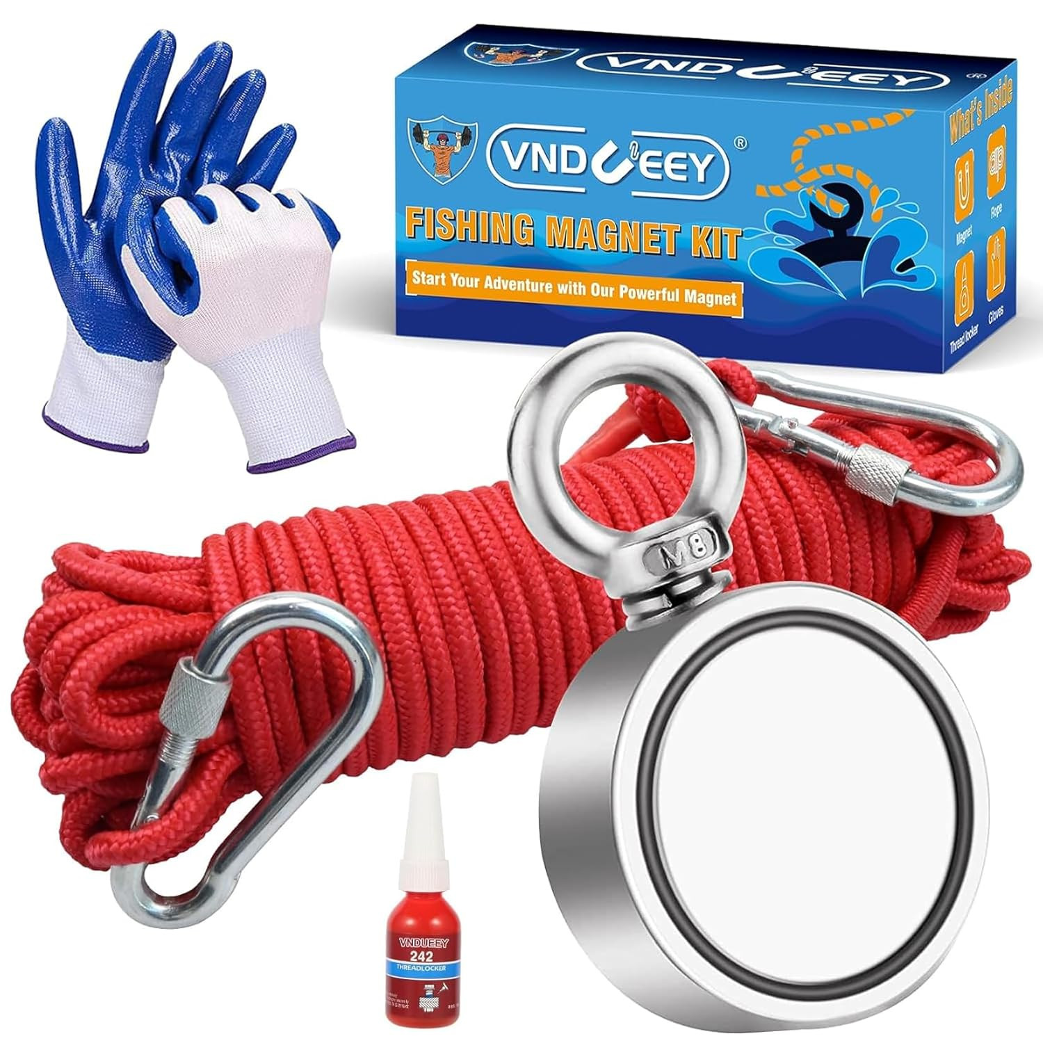 750LBS Magnet Fishing Kit, 2.36″ Double Sided Neodymium Fishing Magnet Kit with