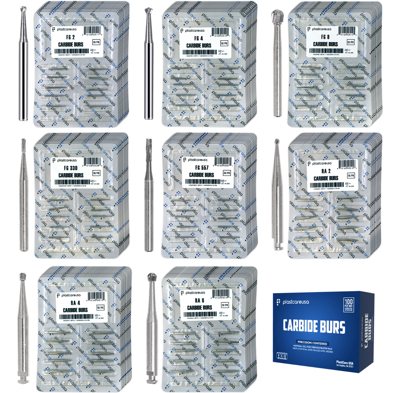 Dental Carbide Burs FG & RA for High & Low Speed, by PlastCare USA (Choose Qty)