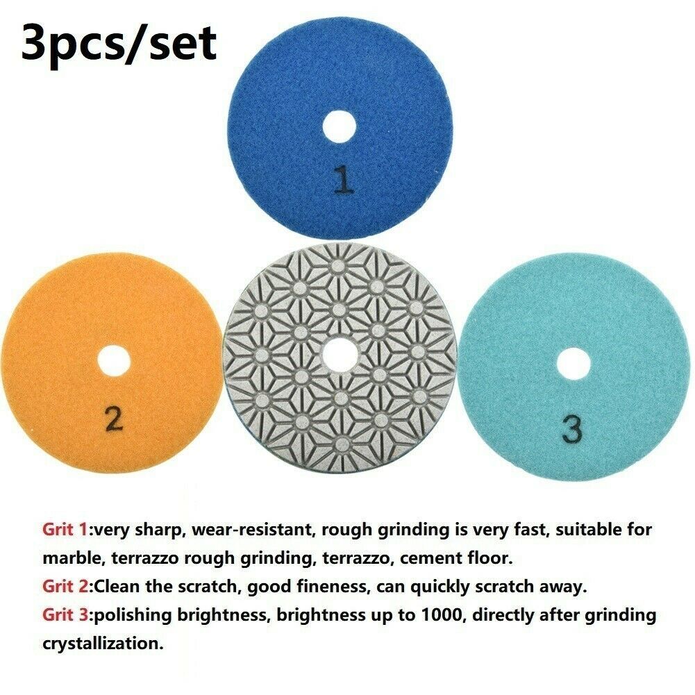 4” Diamond Polishing Pad 3-Step 9 Piece Wet/Dry For Granite Quartz Marble Stone